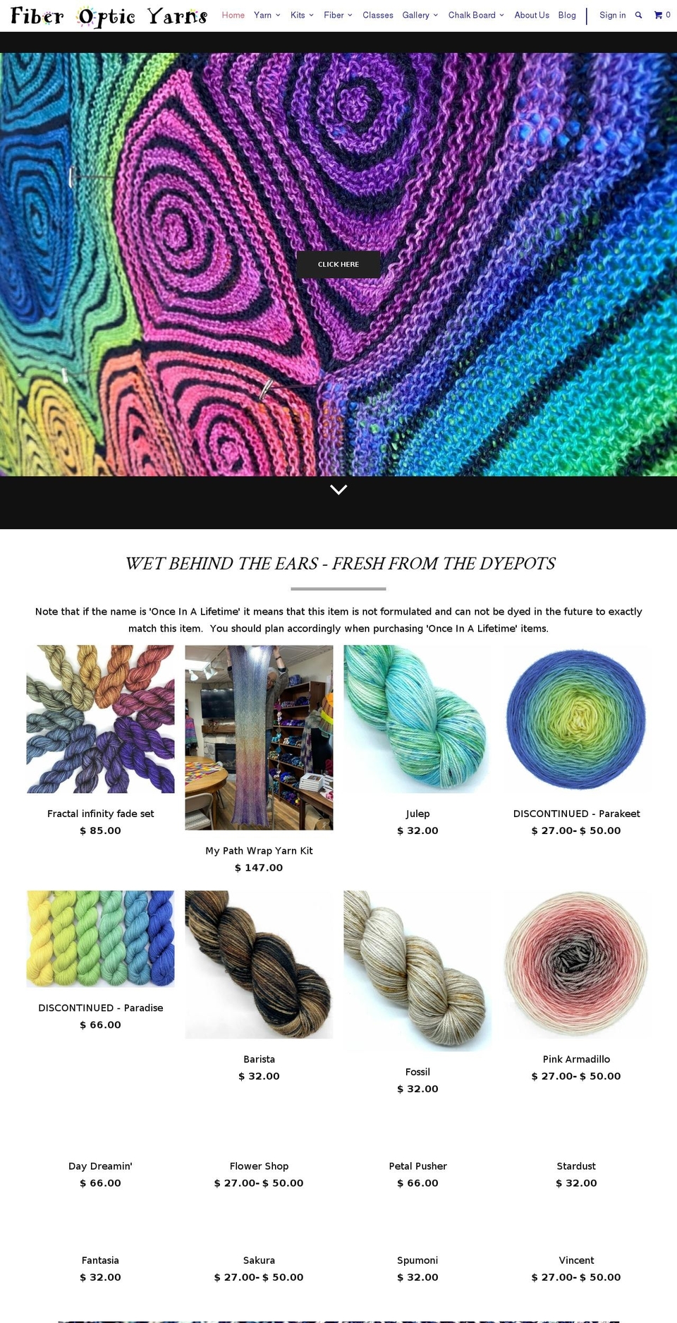 fiberopticyarns.com shopify website screenshot