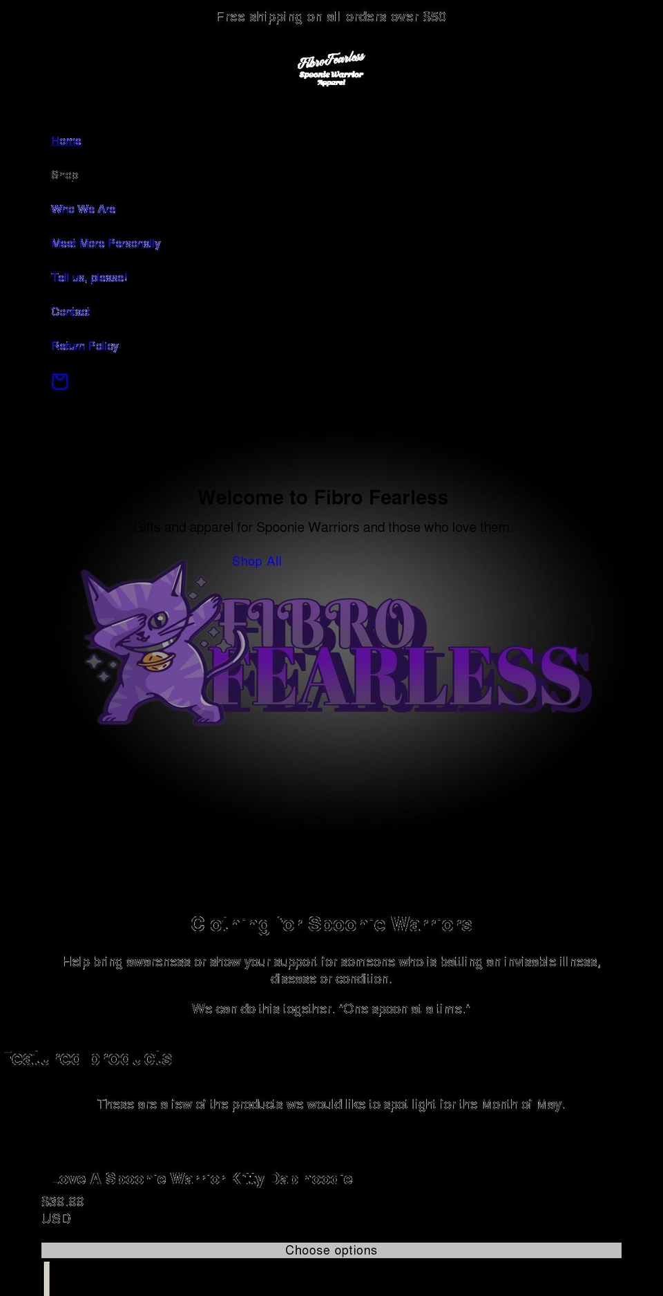fibrofearless.com shopify website screenshot