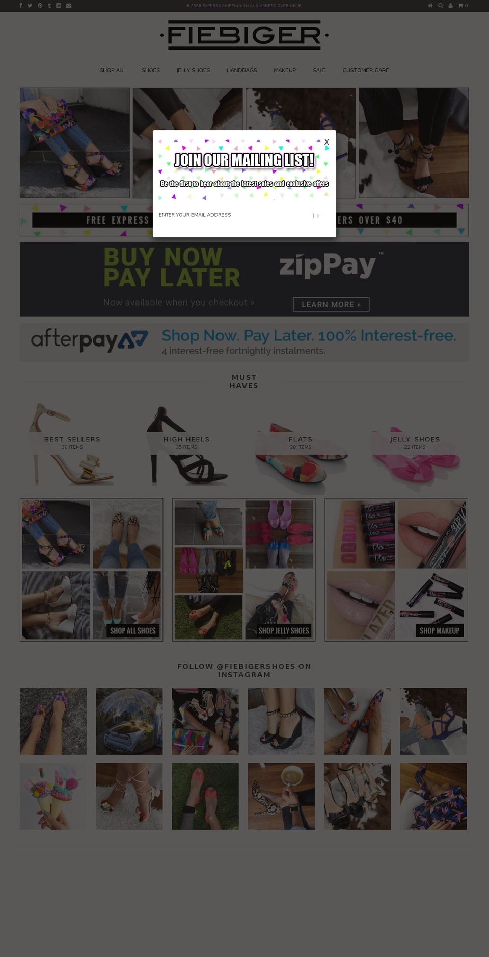 fiebigershoes.com shopify website screenshot