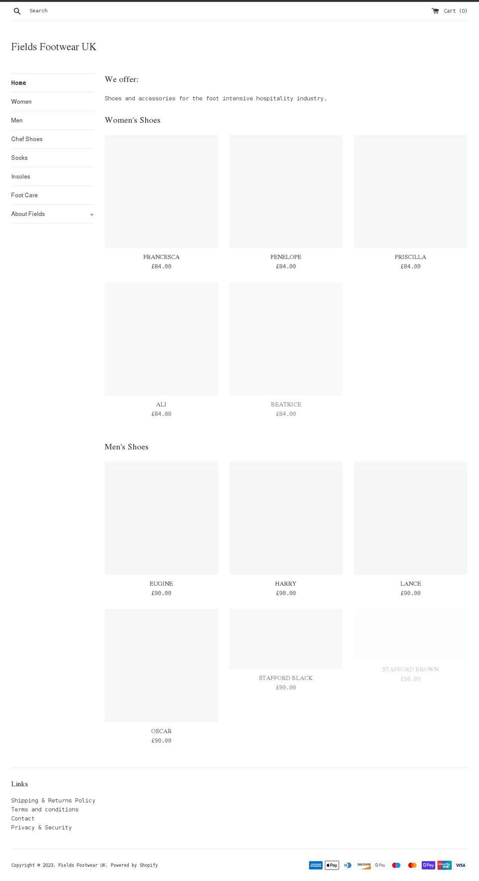 fieldsfootwear.co.uk shopify website screenshot