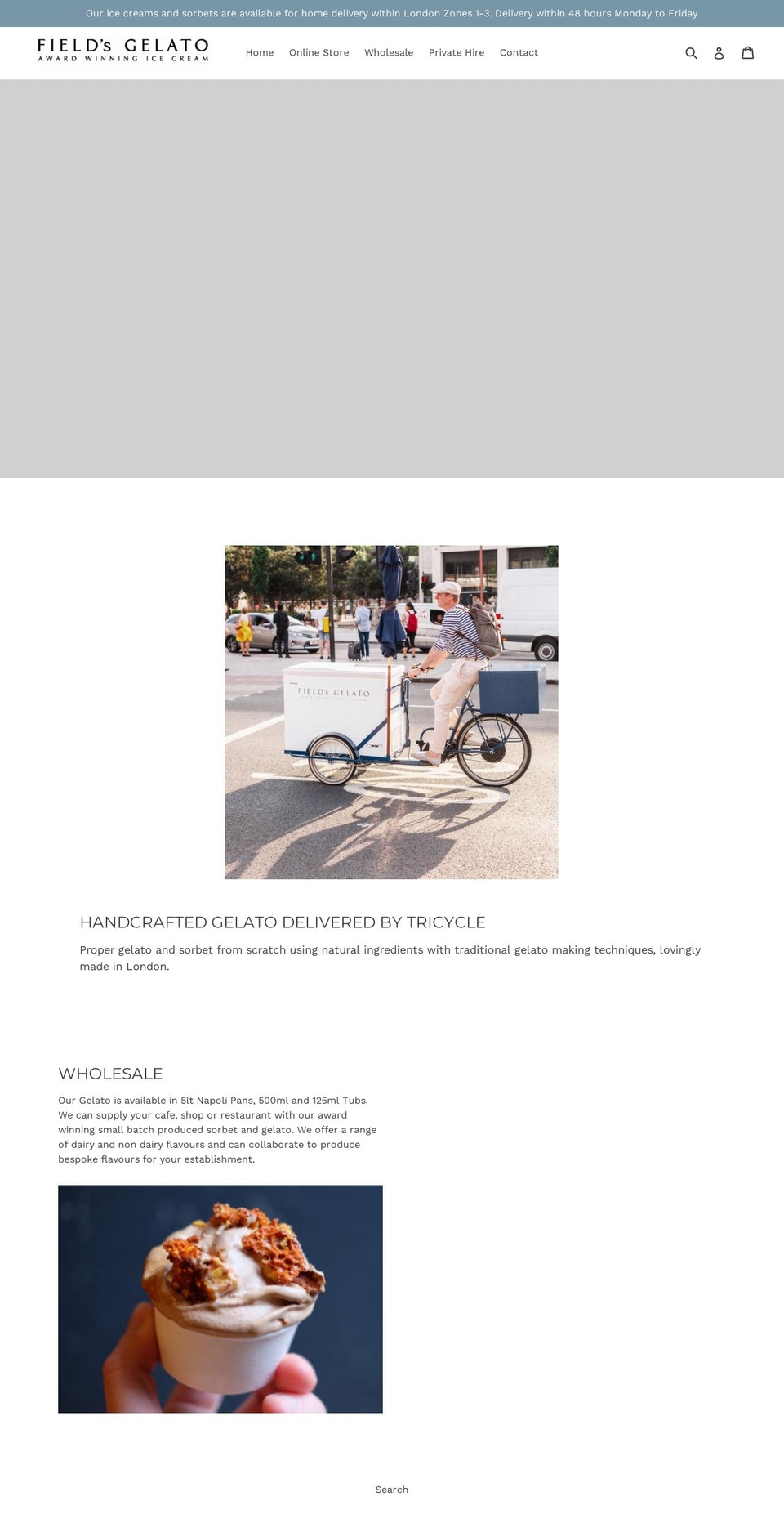 fieldsgelato.com — Shopify storefront screenshot