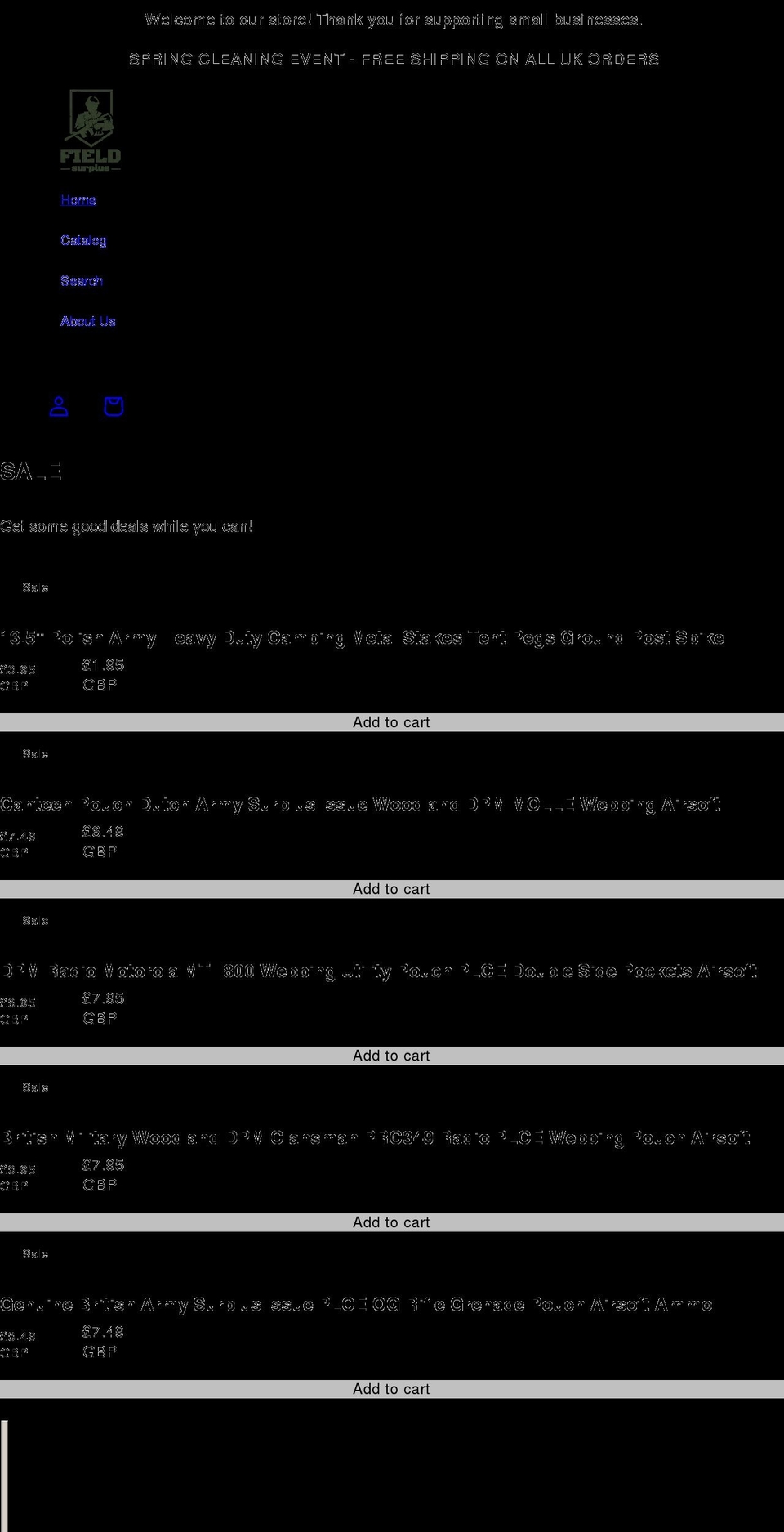 fieldsurplus.com — Shopify storefront screenshot