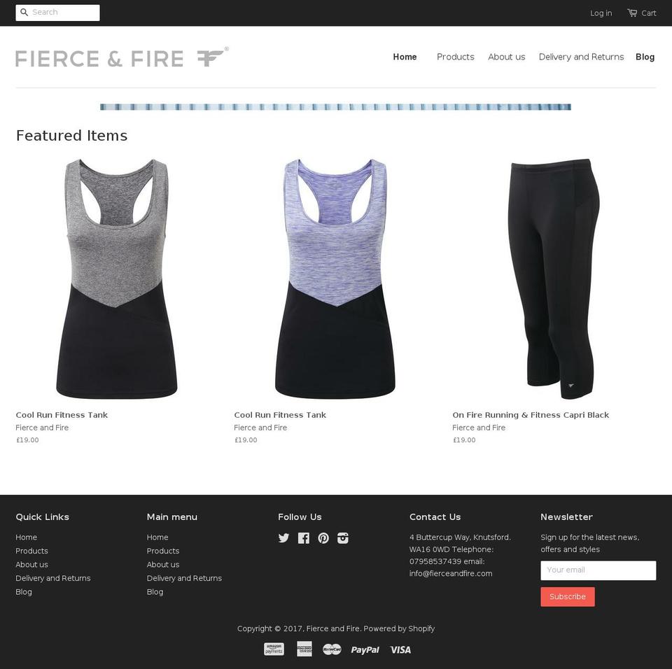 fierceandfire.com shopify website screenshot