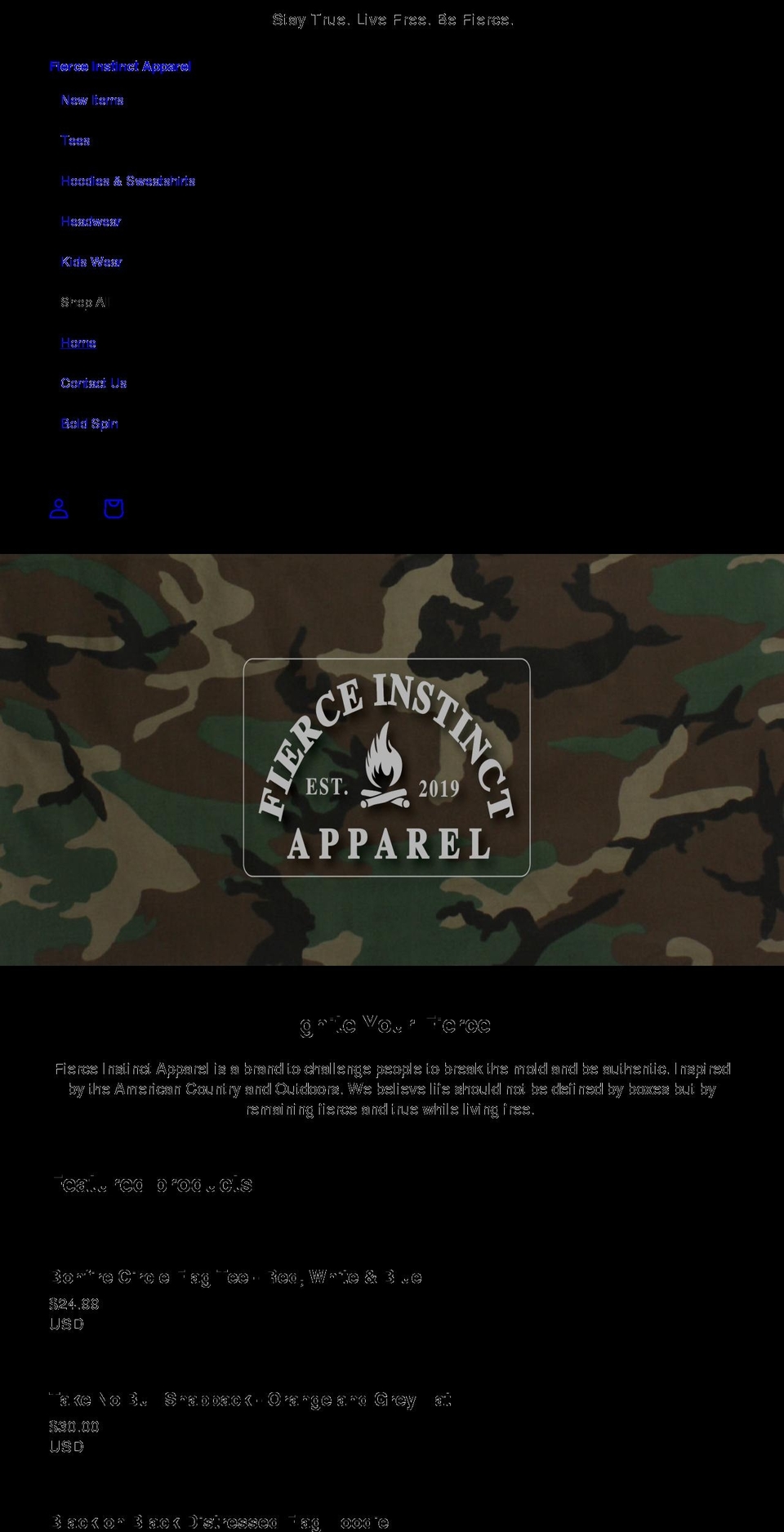 fierceinstinctapparel.com shopify website screenshot