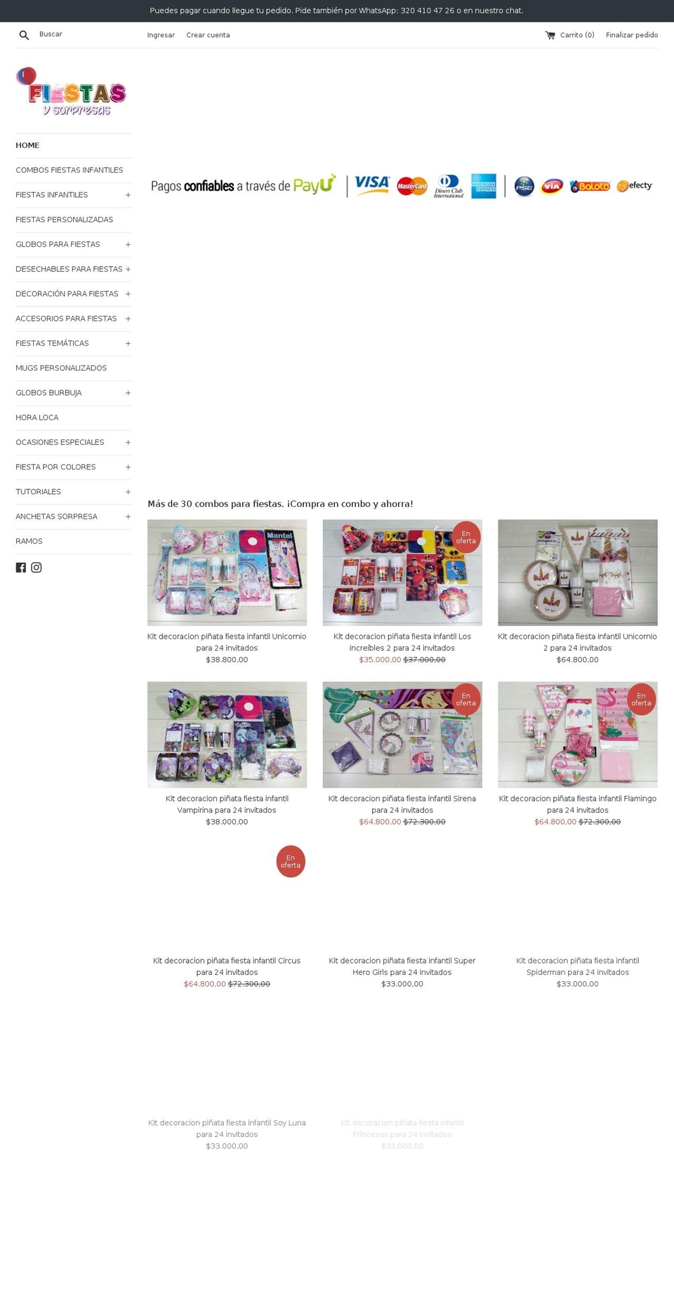 fiestasysorpresas.com — Shopify storefront screenshot