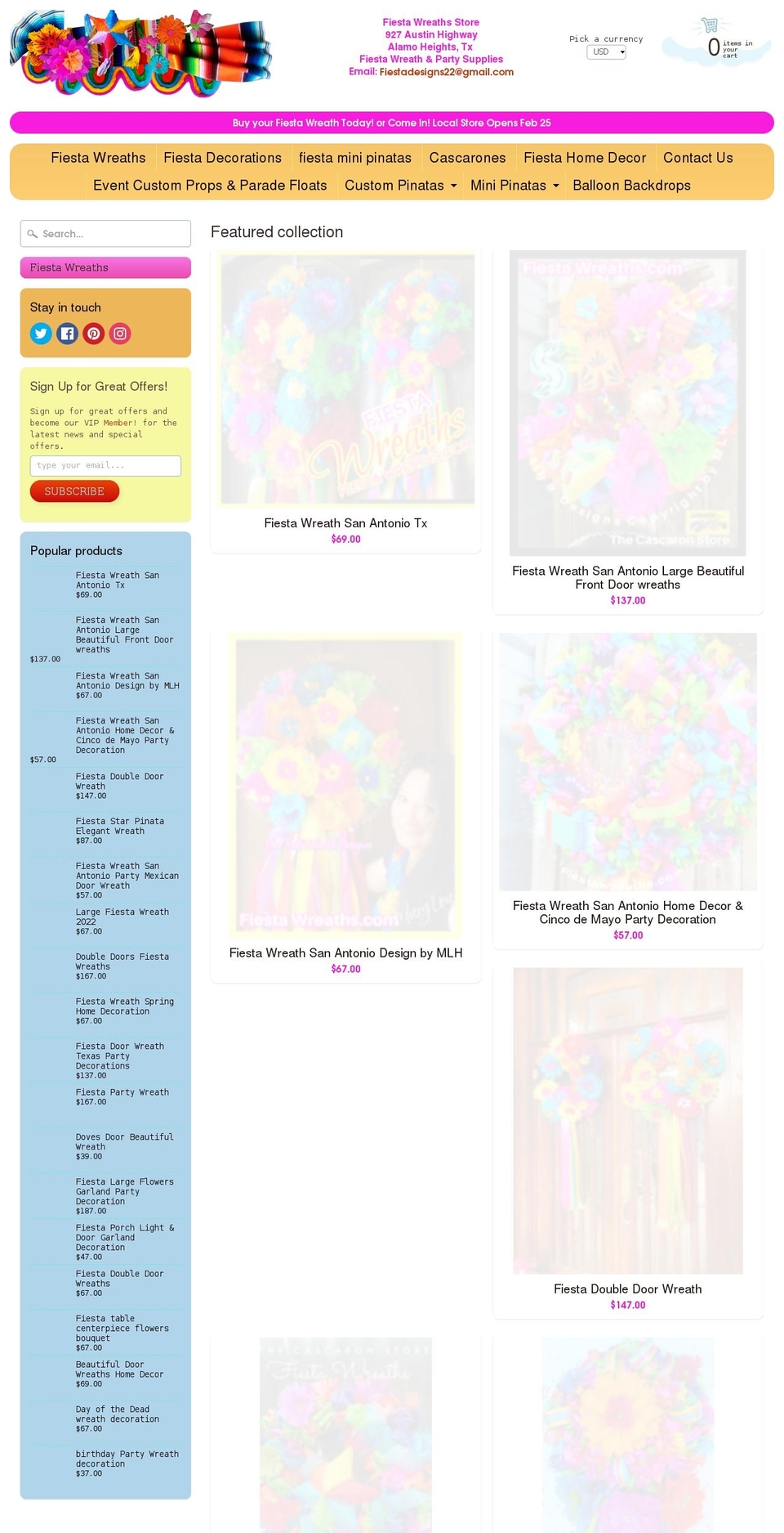 fiestawreaths.com shopify website screenshot