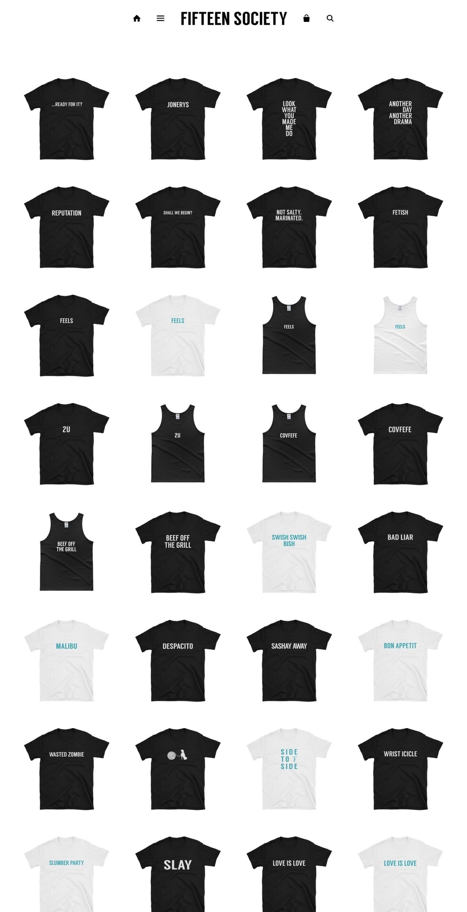 fifteensociety.com — Shopify storefront screenshot