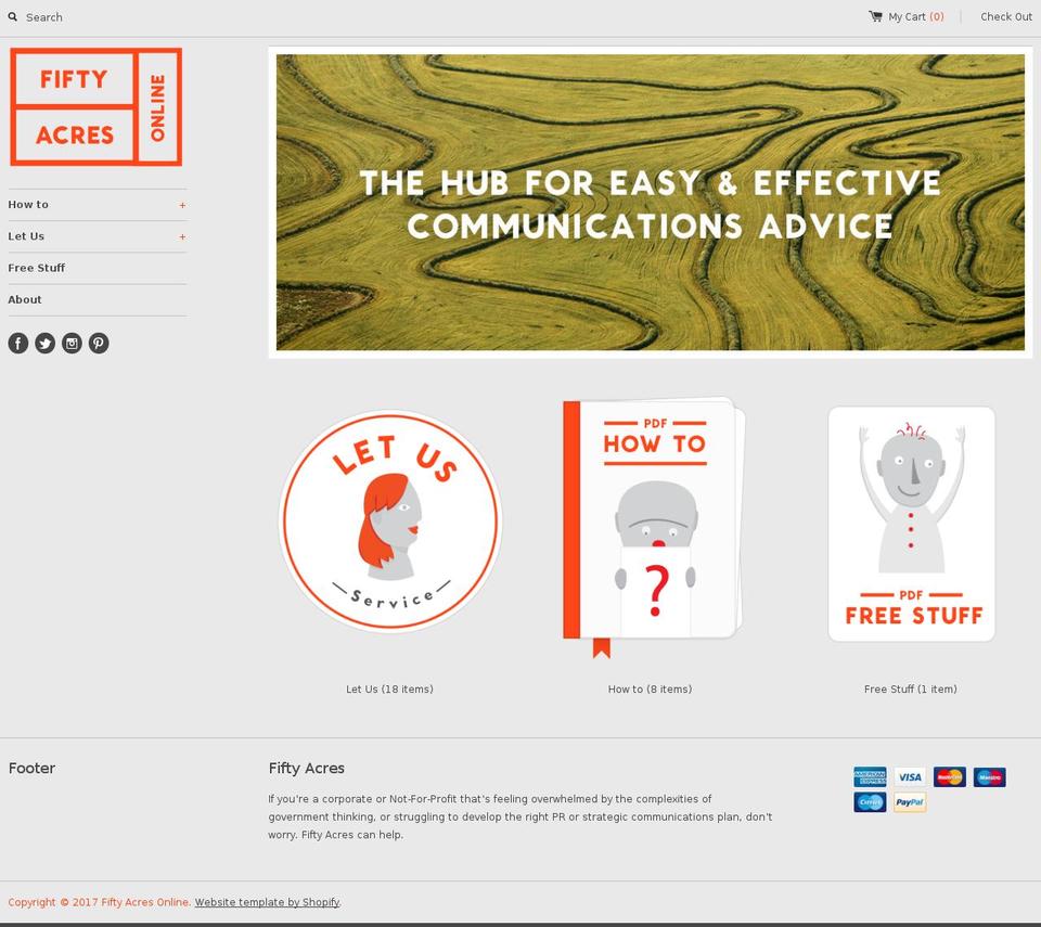 fiftyacresonline.com shopify website screenshot