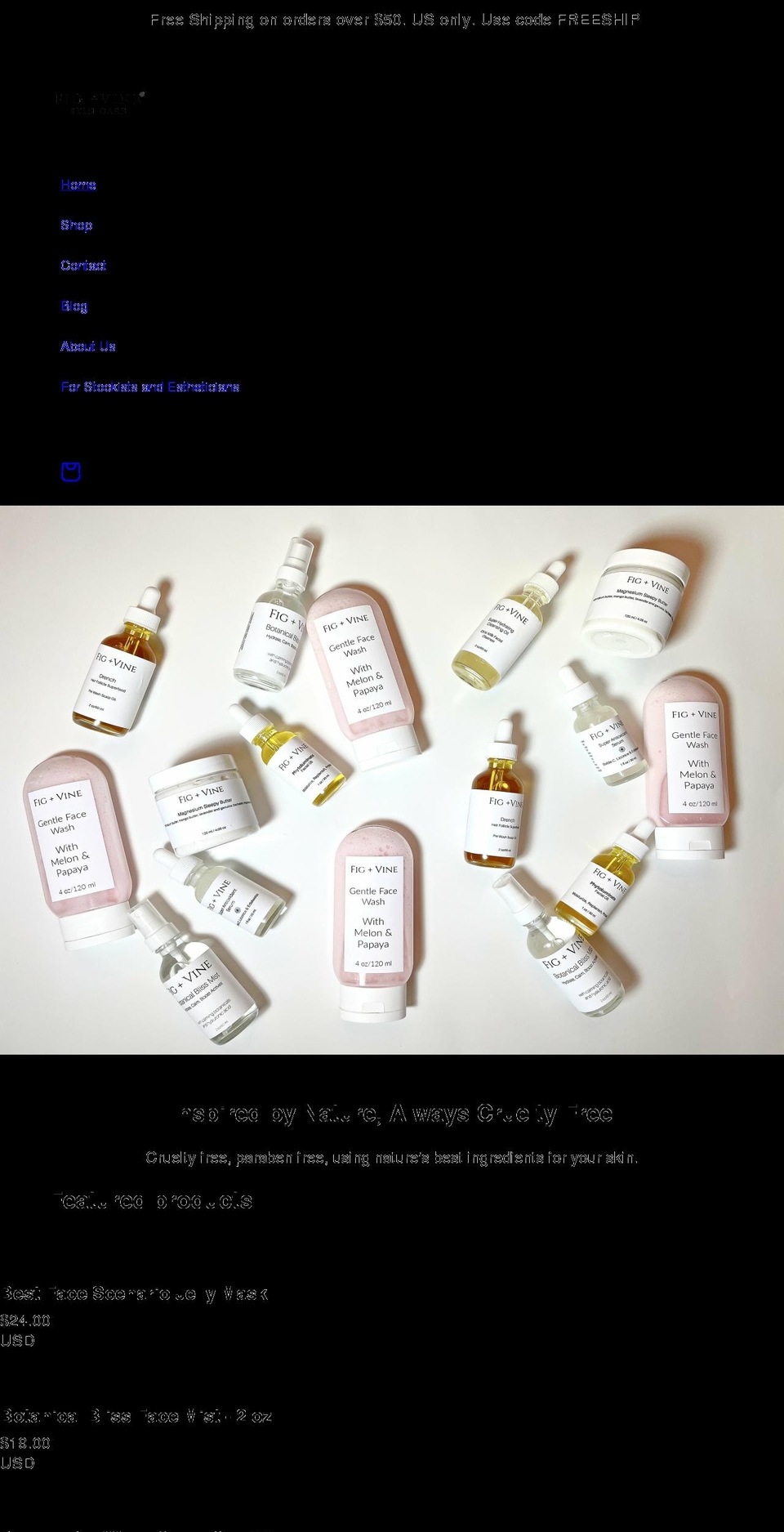 figandvineskincare.com shopify website screenshot