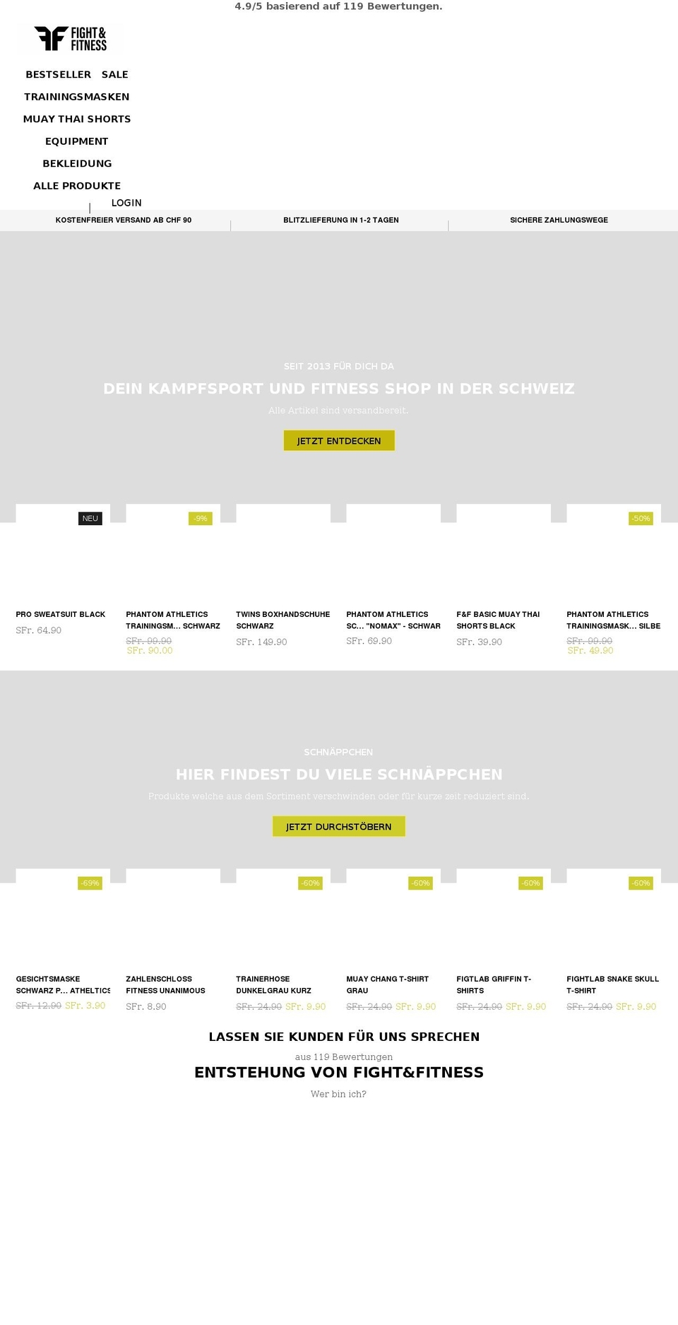 FuF  Optimized Shopify theme site example fightandfitness.ch