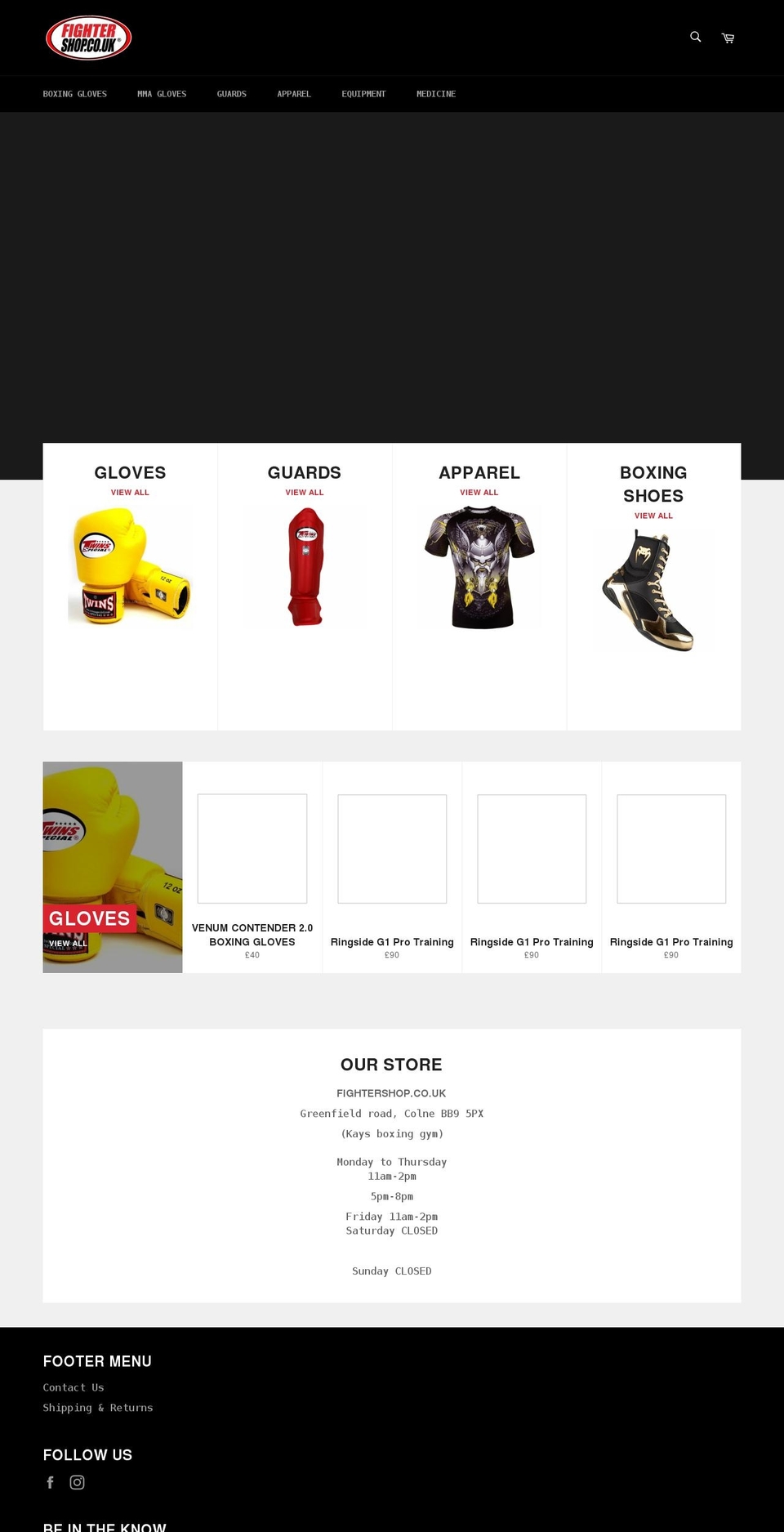 fightershop.co.uk shopify website screenshot