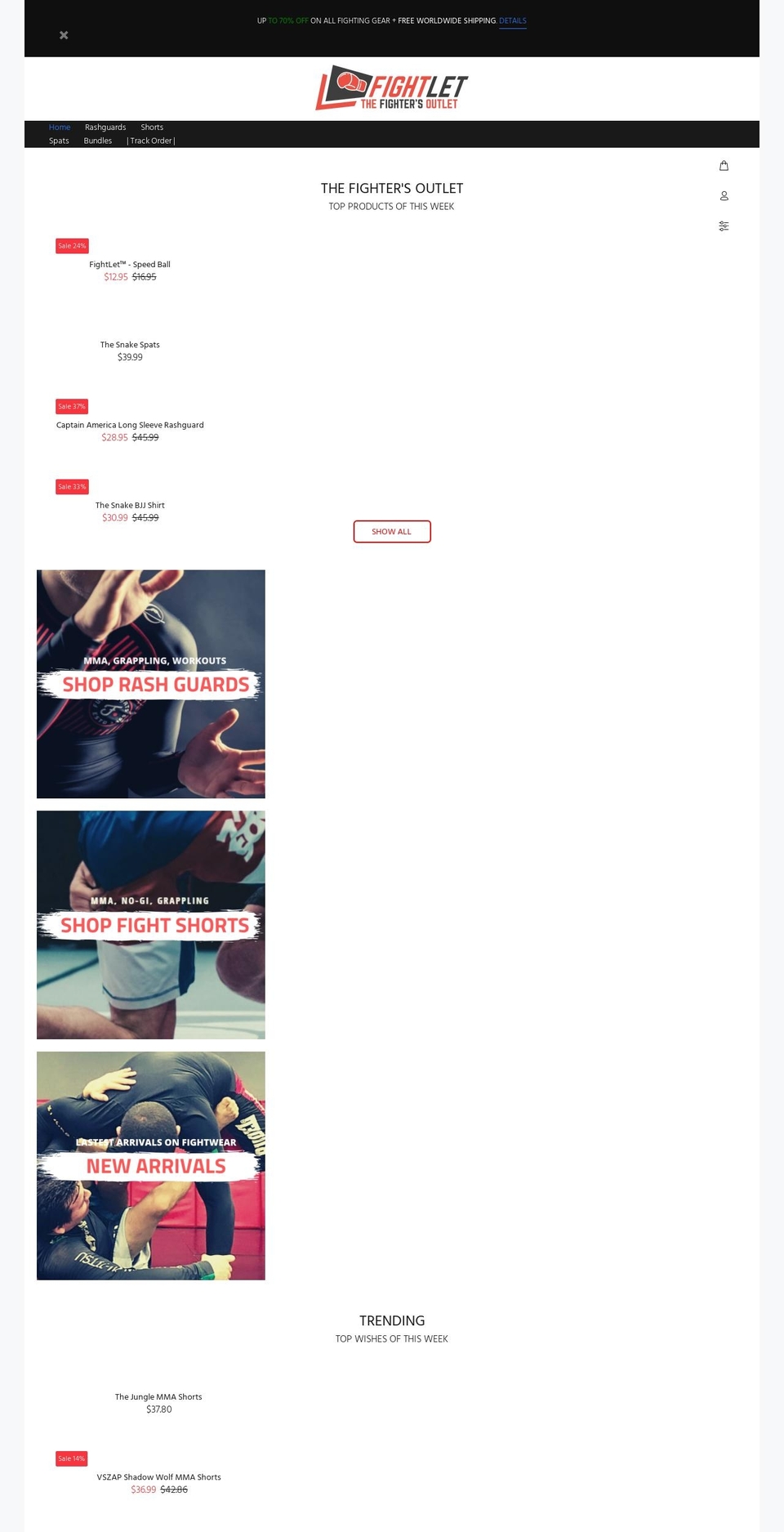 fightlet.com shopify website screenshot