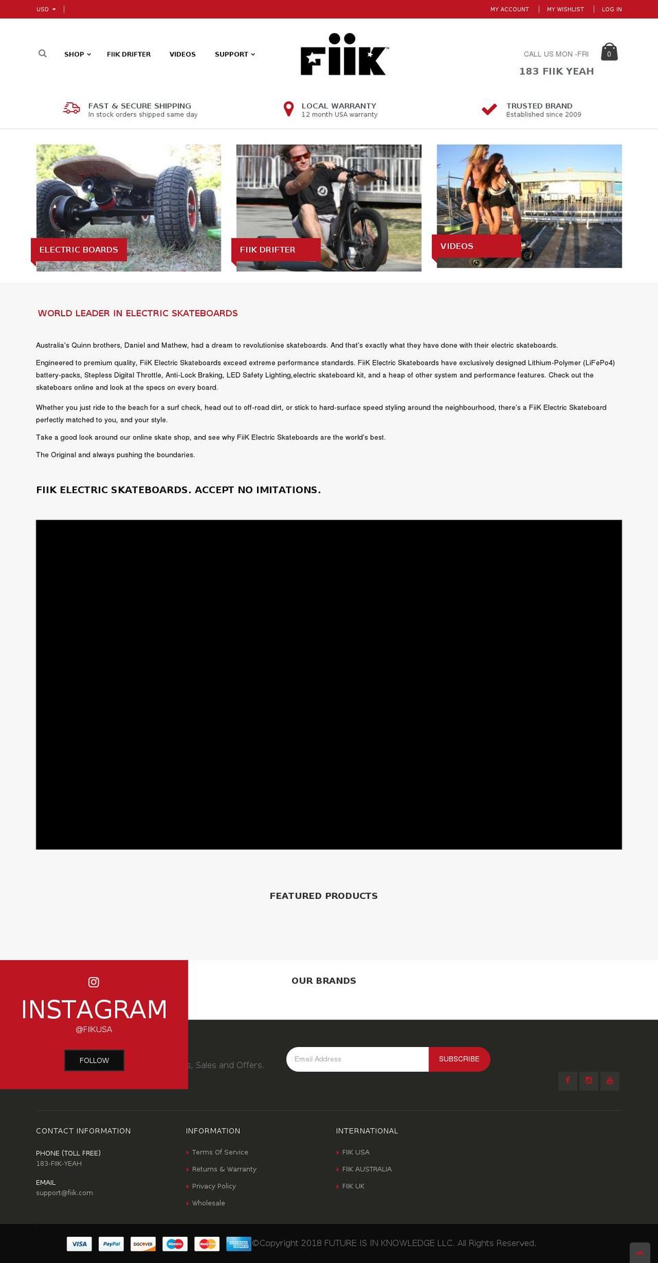 fiikelectricskateboards.com shopify website screenshot