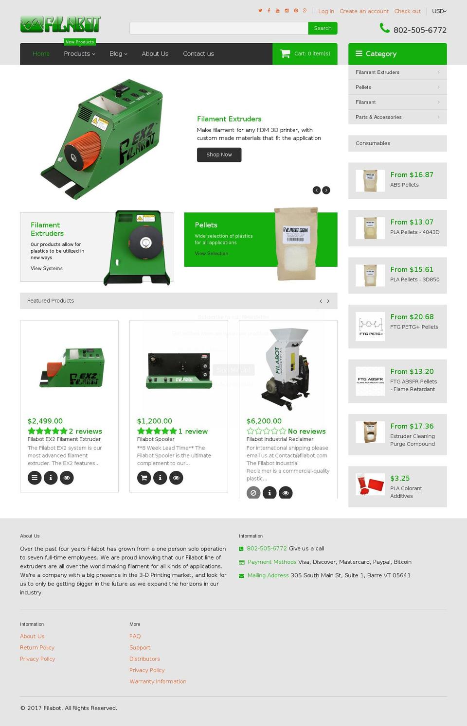 Focal Shopify theme site example filabot.com