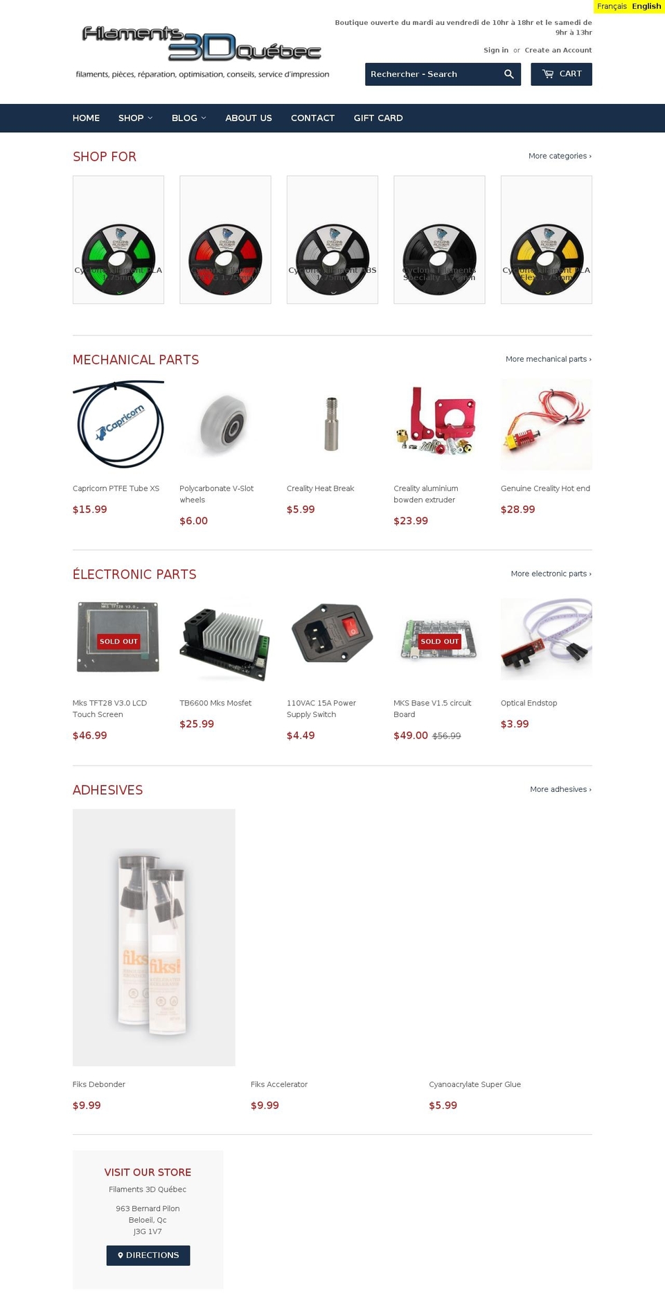 filament3dmontreal.com — Shopify storefront screenshot