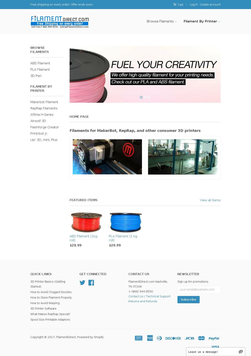 filamentdirect.com shopify website screenshot