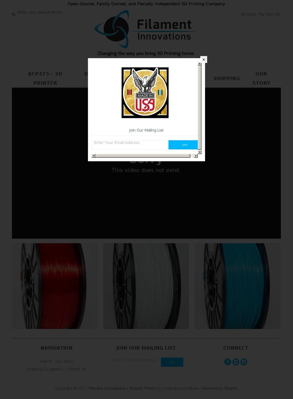 filamentinnovations.com shopify website screenshot