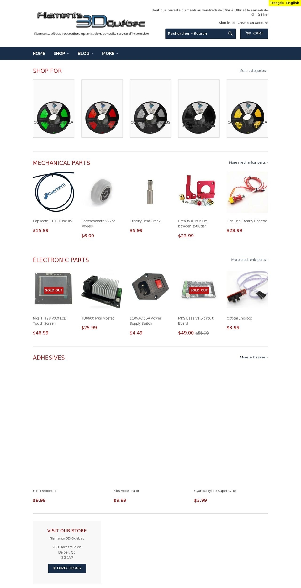 filaments3dmontreal.com — Shopify storefront screenshot