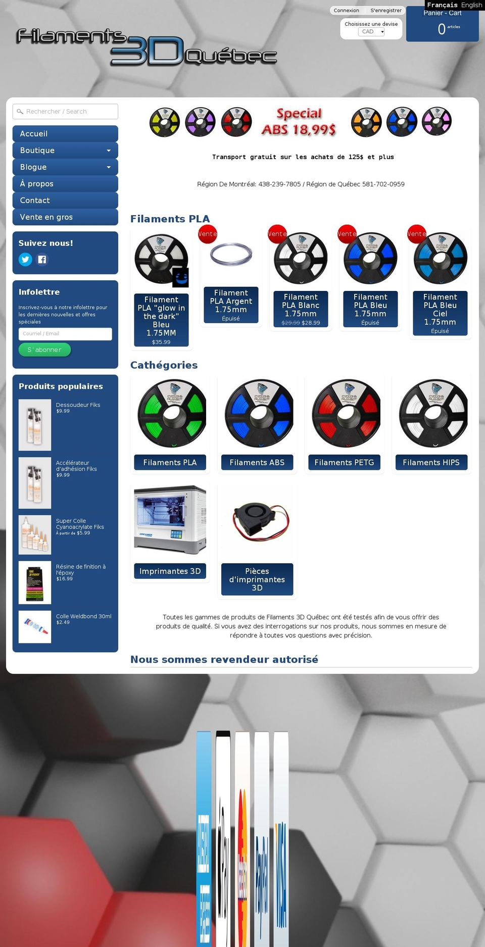 filaments3dquebec.ca shopify website screenshot