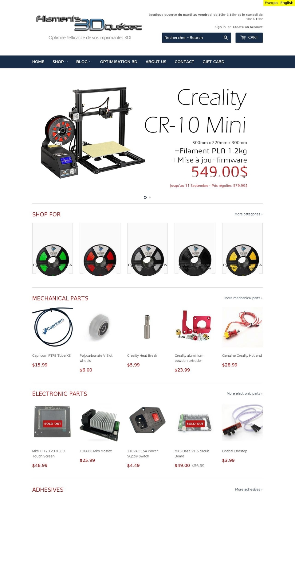 filaments3dquebec.com shopify website screenshot
