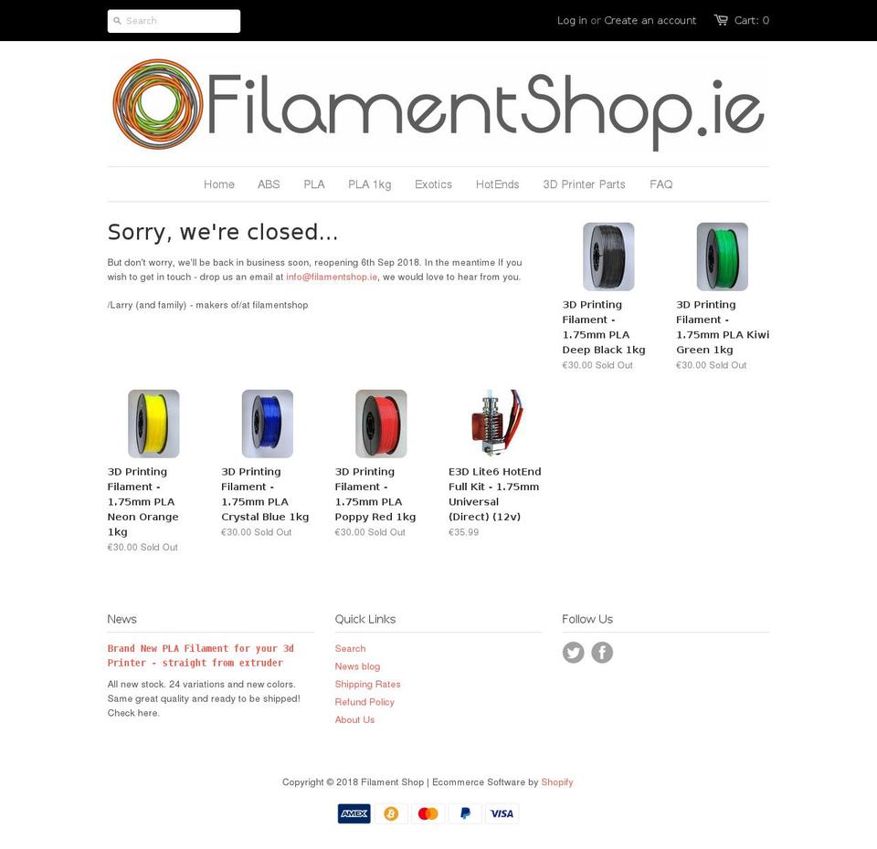 filamentshop.ie shopify website screenshot