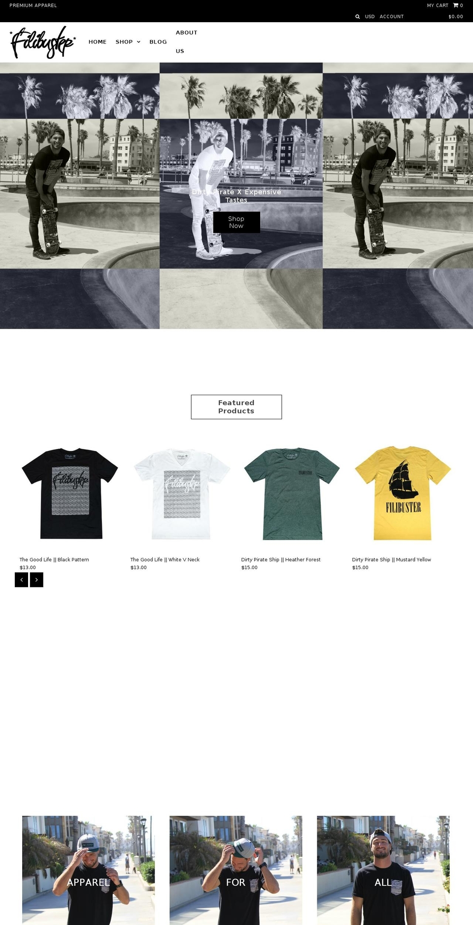 filibusterapparel.com shopify website screenshot