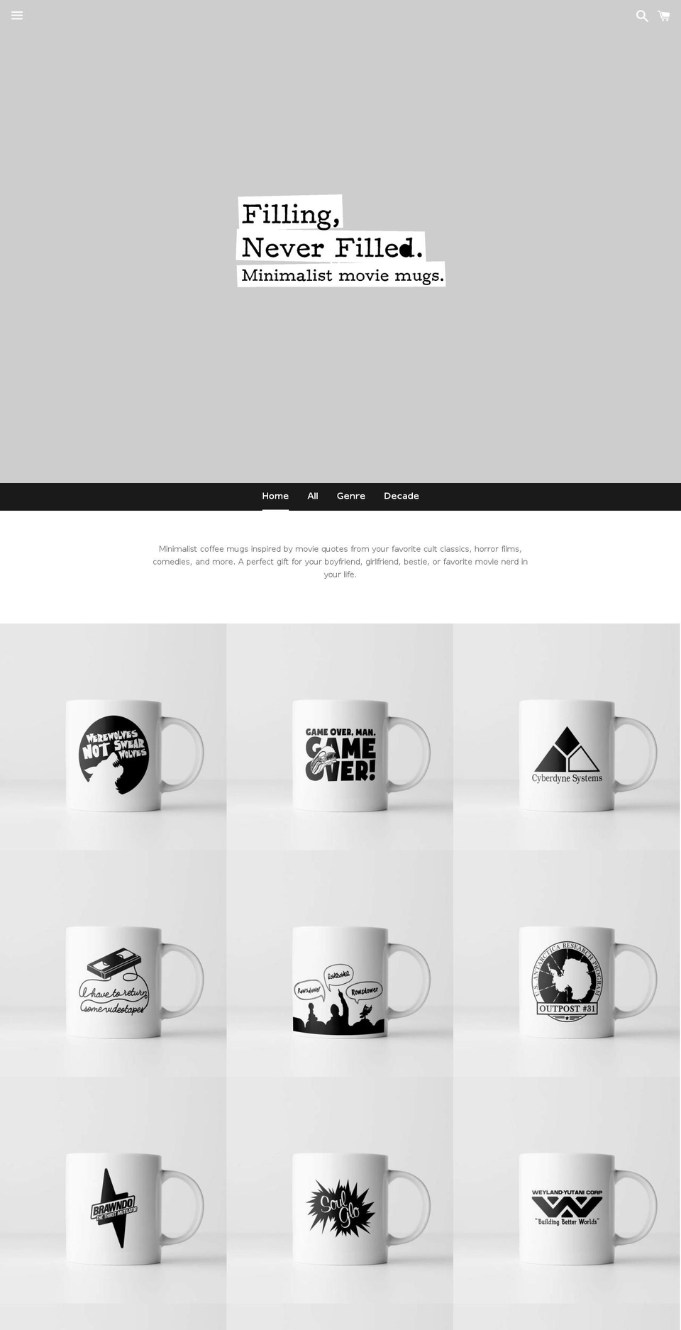 fillingneverfilled.com — Shopify storefront screenshot