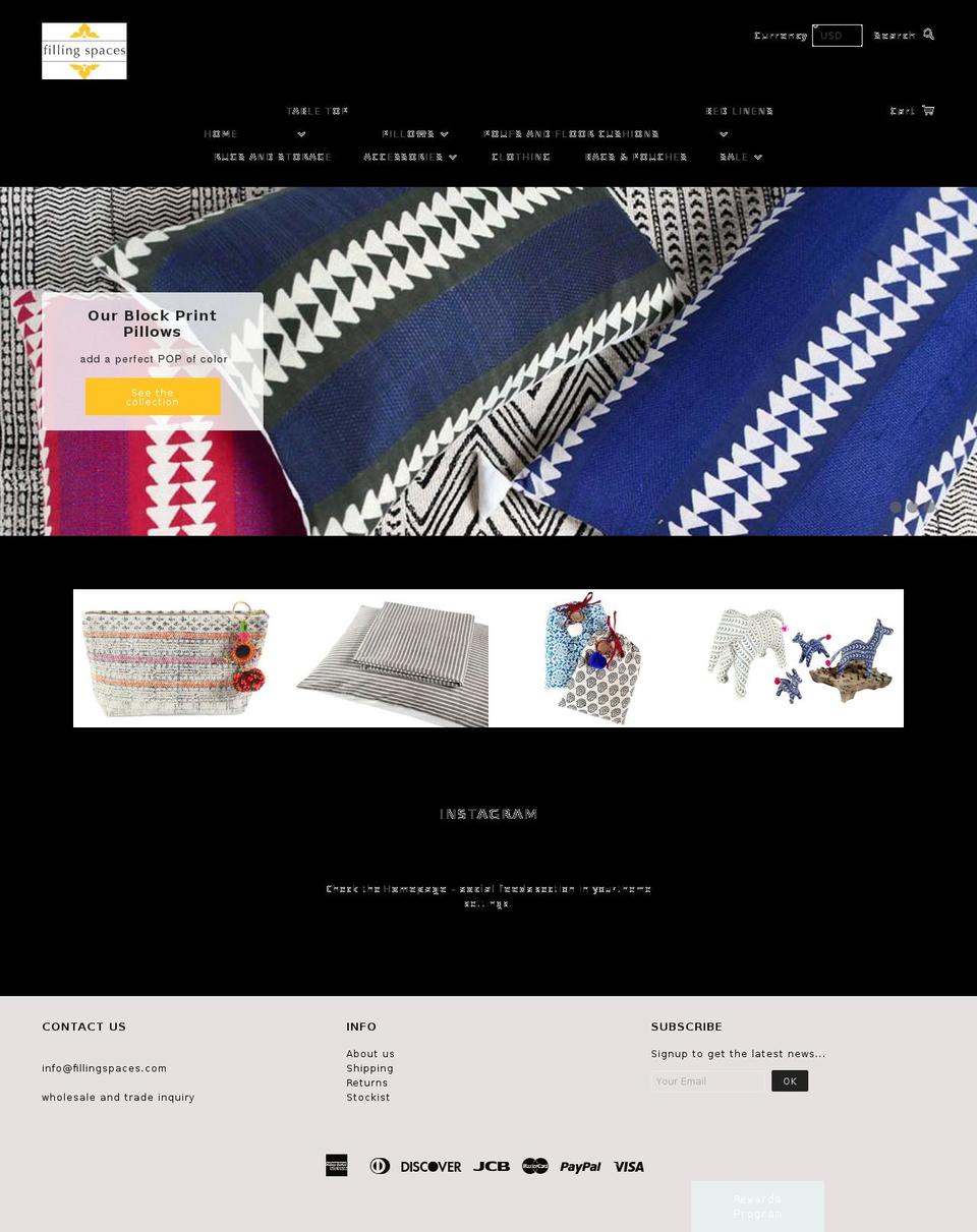 fillingspaces.com shopify website screenshot