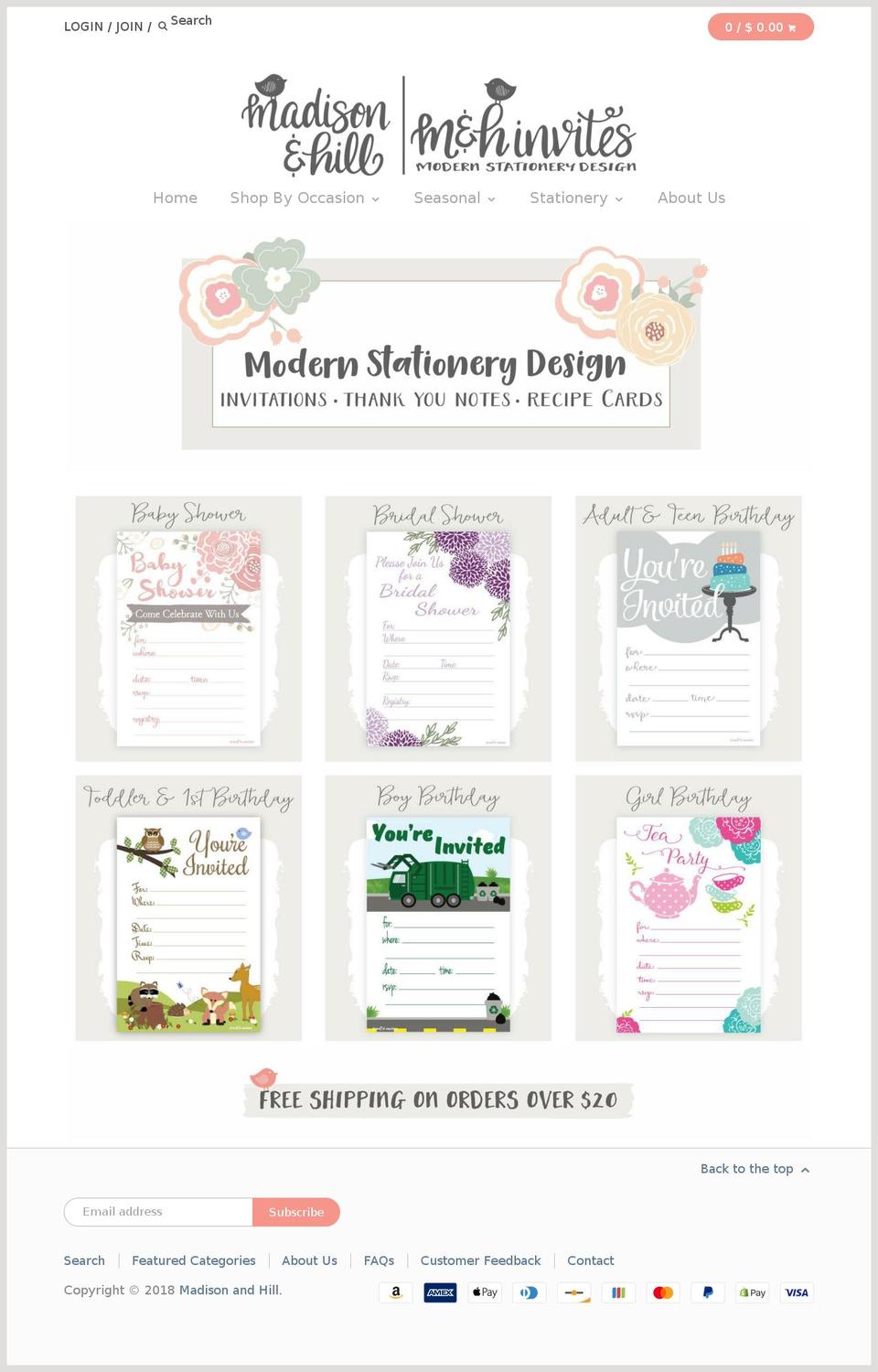 fillininvitations.com — Shopify storefront screenshot