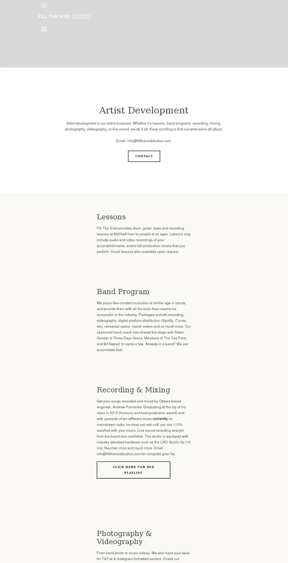 fillthevoidstudios.com shopify website screenshot