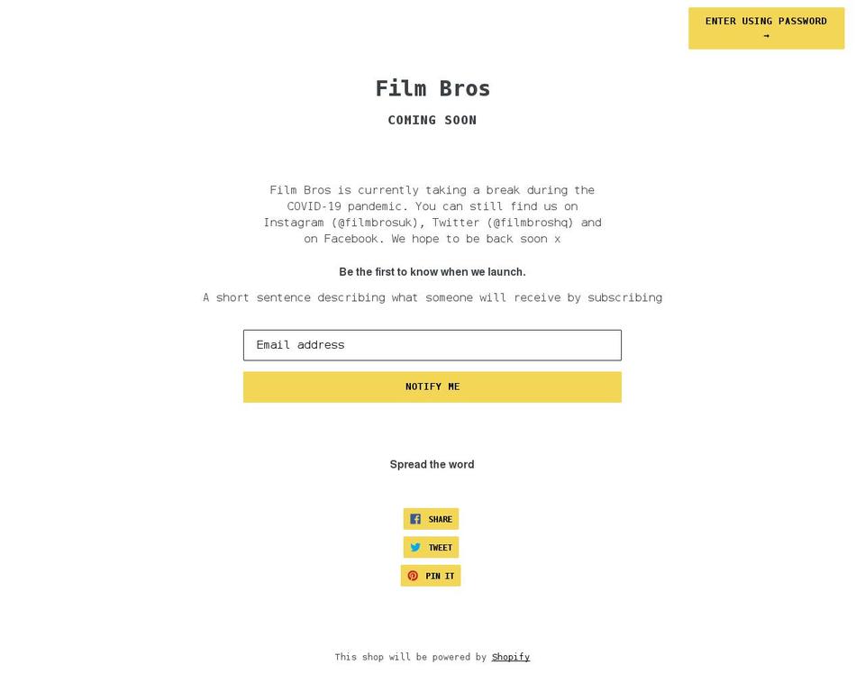 film-bros.myshopify.com shopify website screenshot