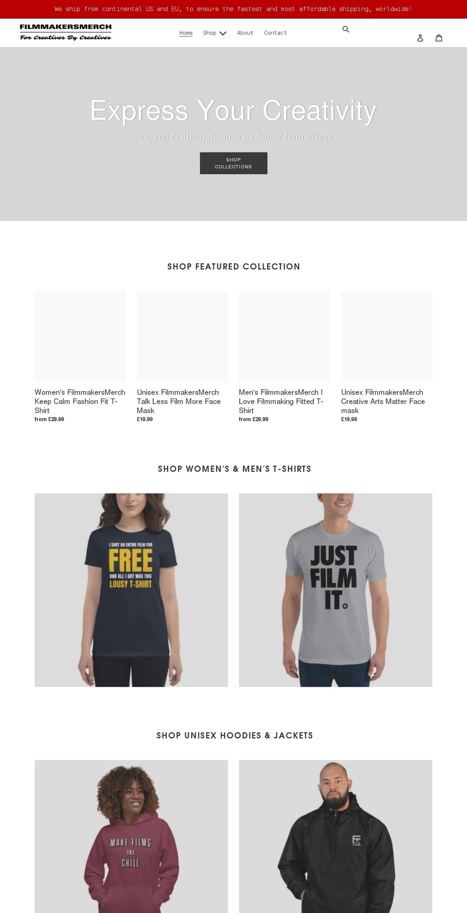 filmmakersmerch.com shopify website screenshot