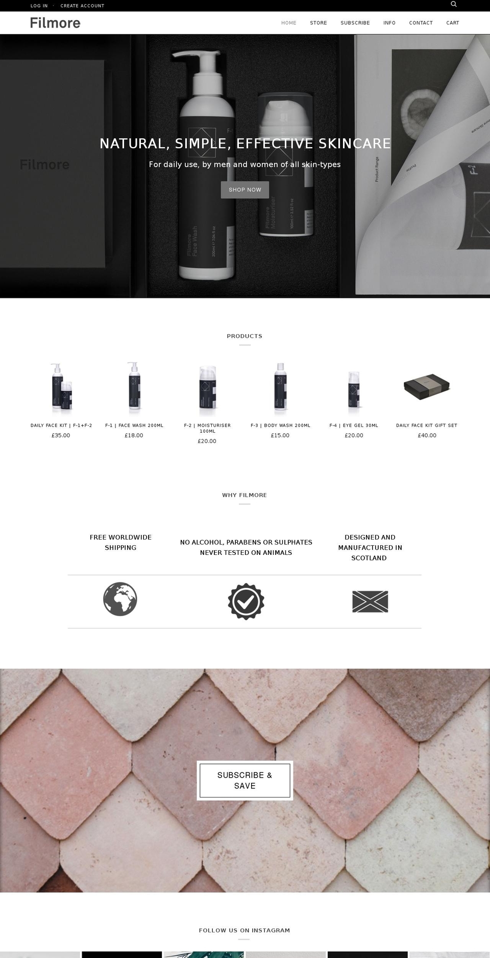 filmoreskincare.com shopify website screenshot