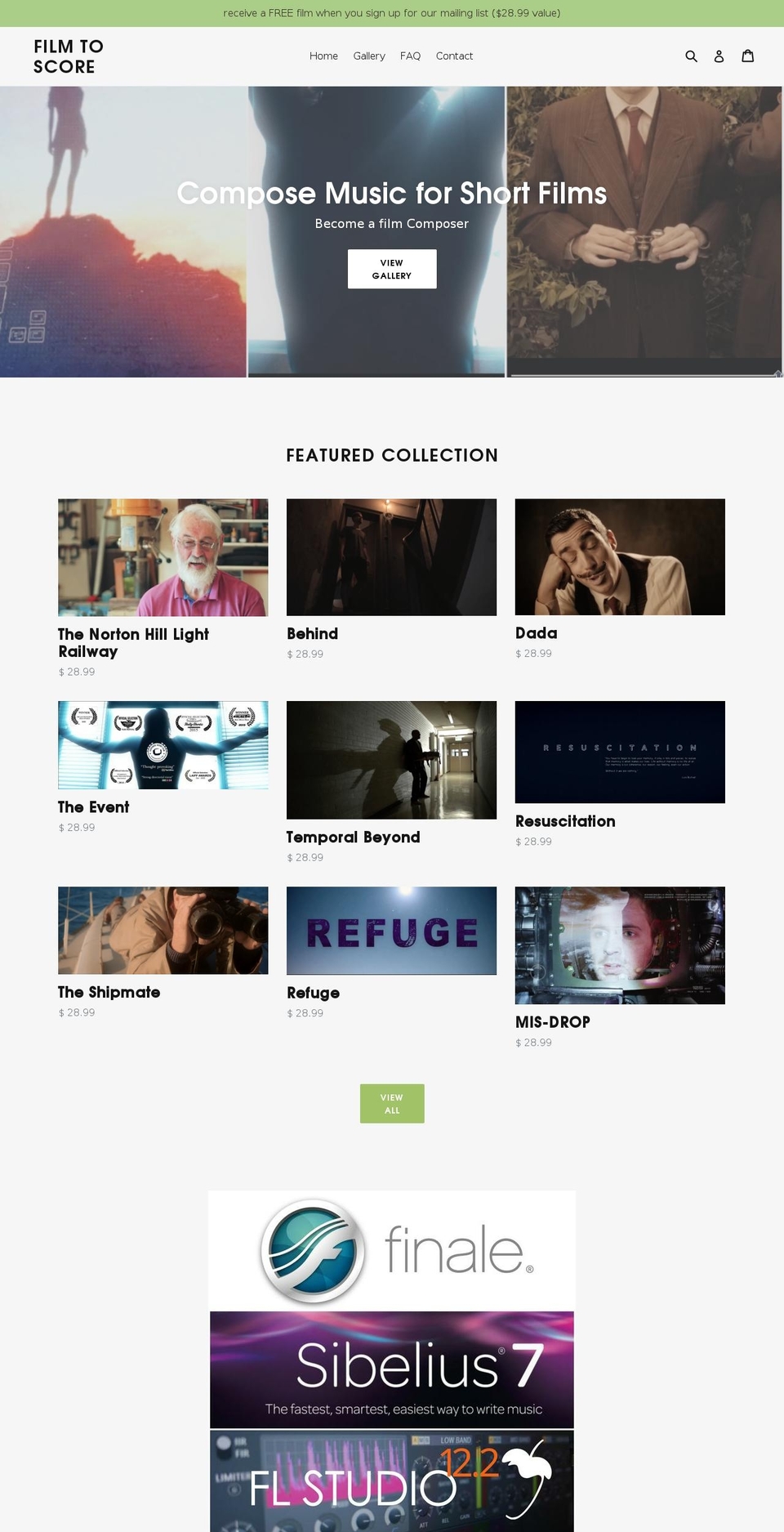 filmtoscore.com shopify website screenshot