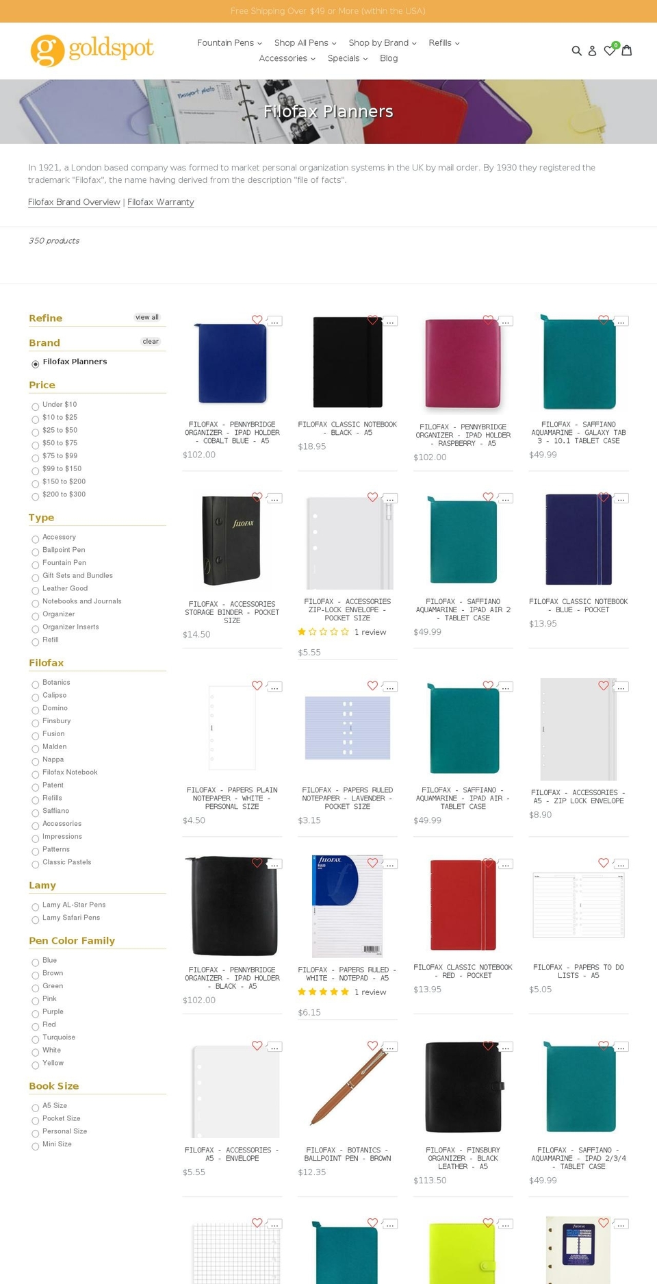 filofaxorganizers.com — Shopify storefront screenshot