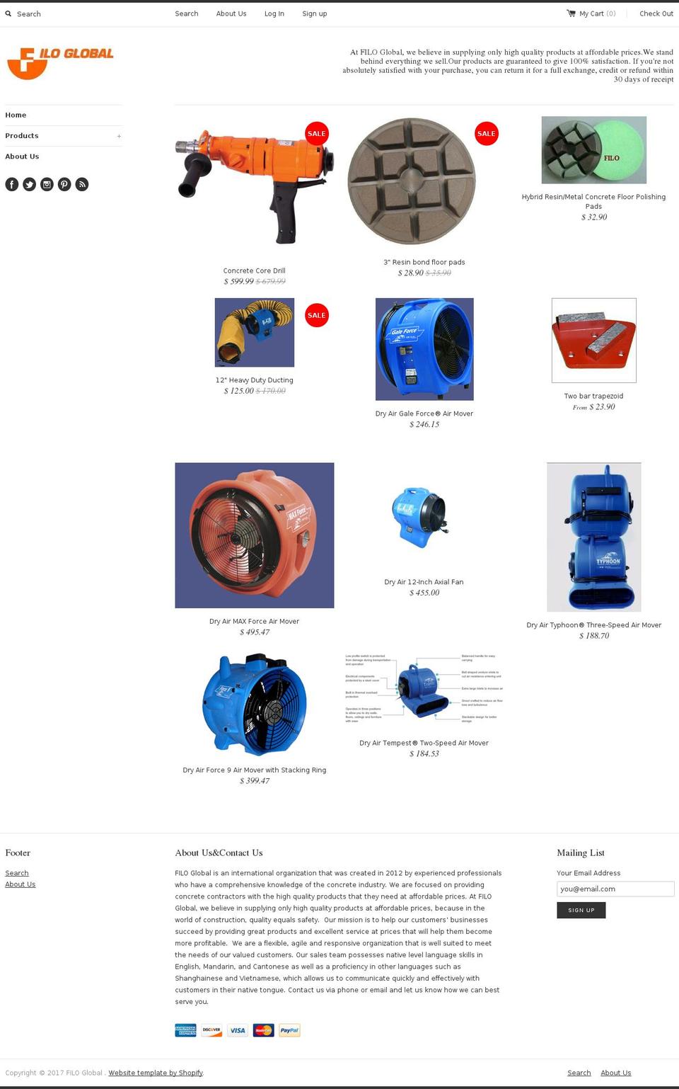 filoglobalconcrete.com shopify website screenshot