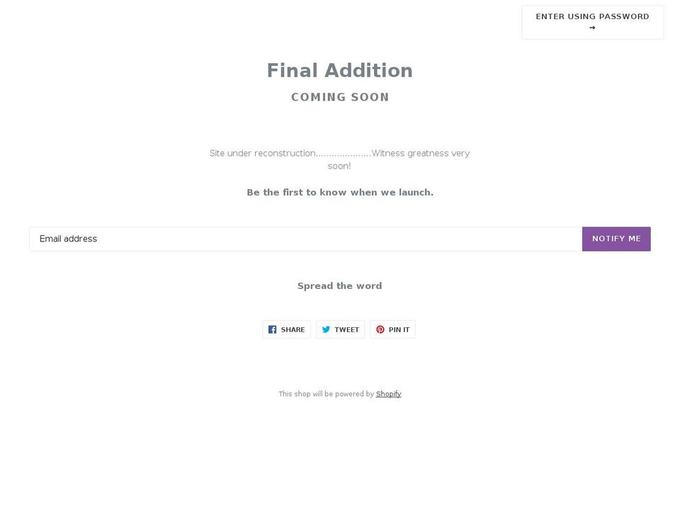 finaladdition.com — Shopify storefront screenshot
