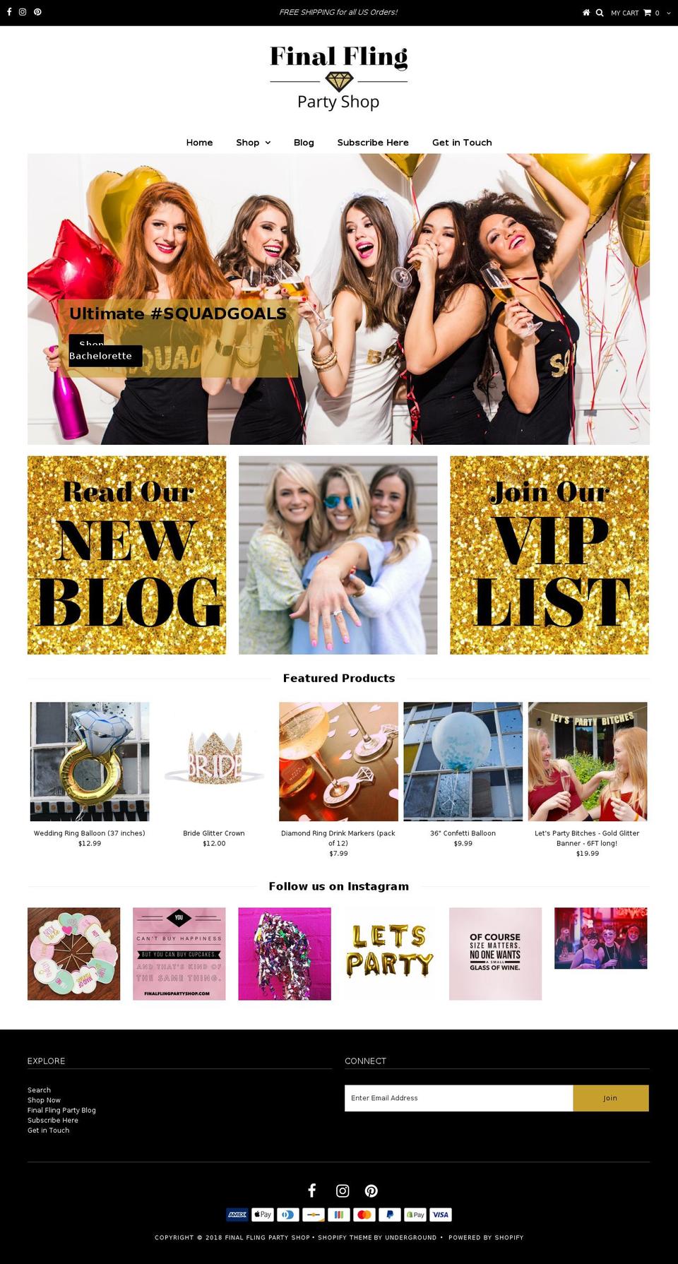 finalflingpartyshop.com shopify website screenshot