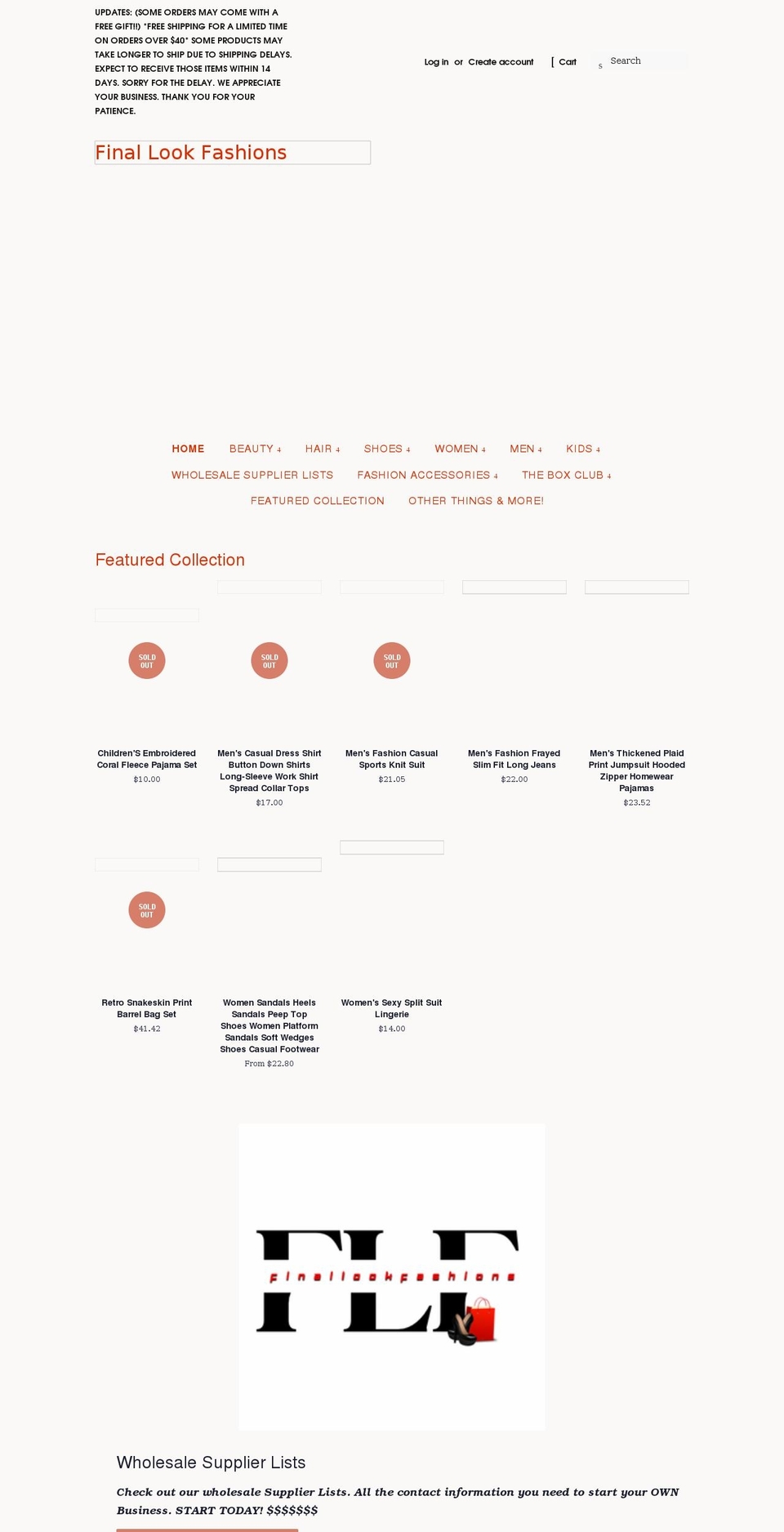 finallookfashions.com shopify website screenshot