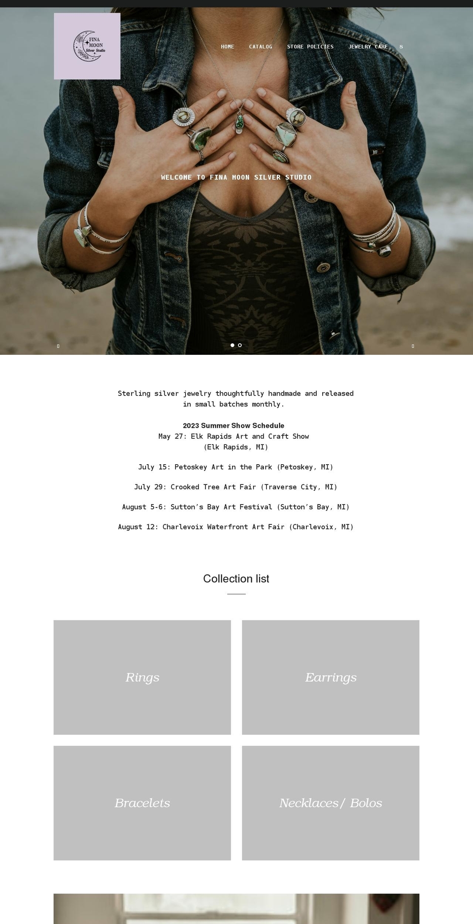 finamoonsilverstudio.com shopify website screenshot