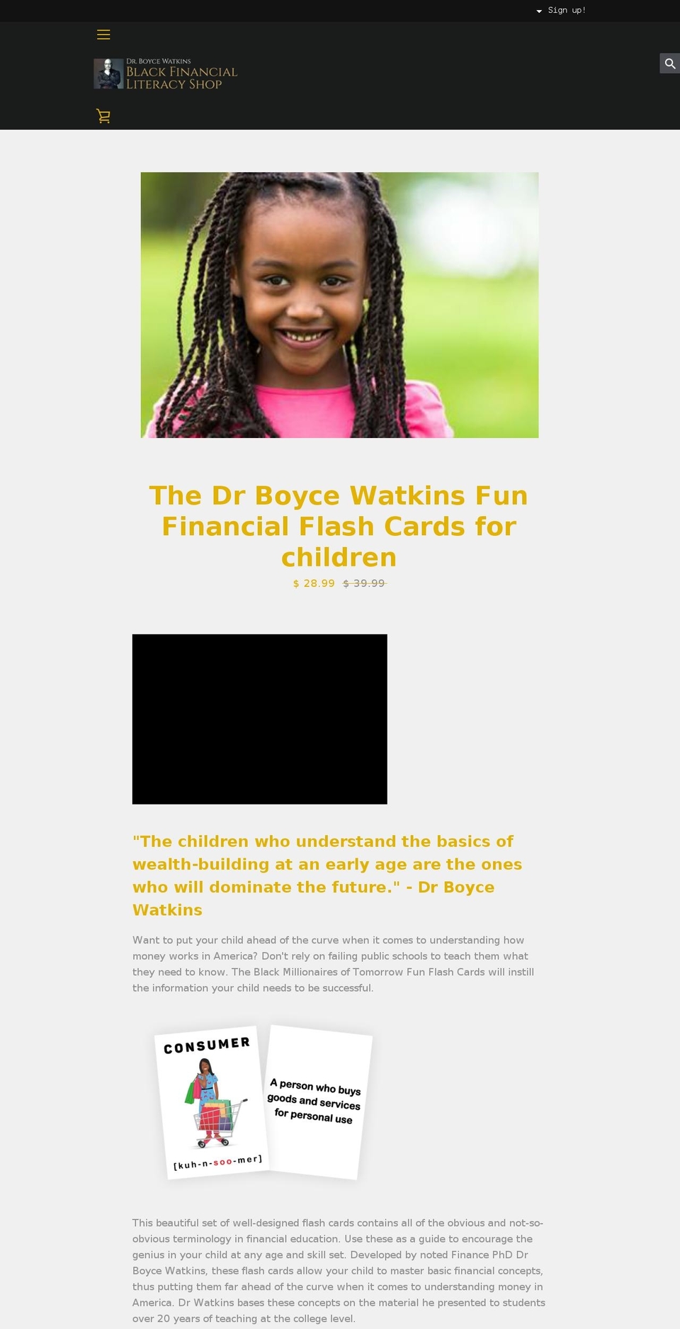 financeflashcardsforkids.net shopify website screenshot