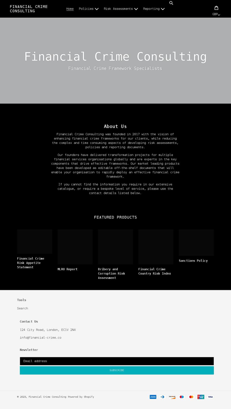 financial-crime.co shopify website screenshot