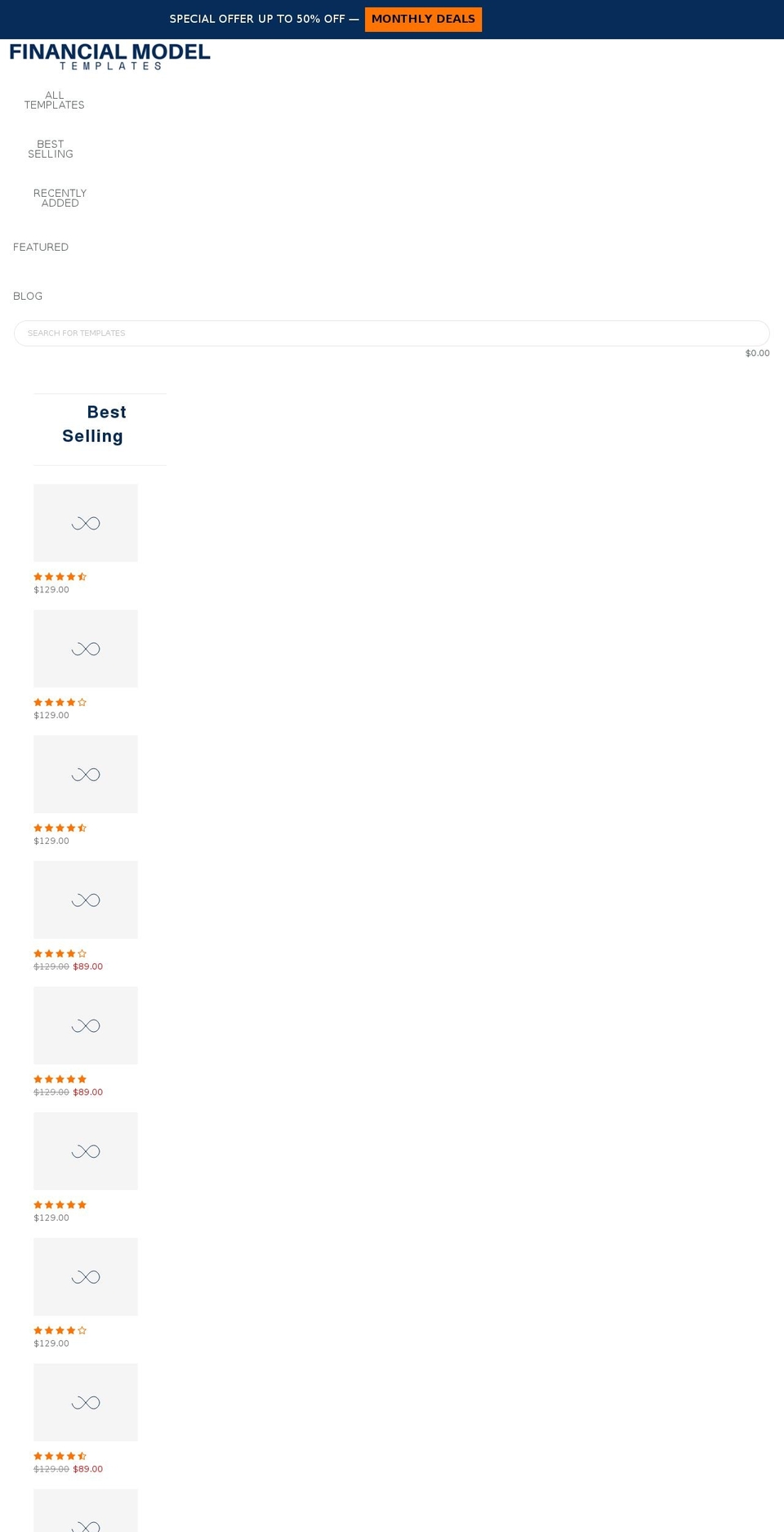financialmodeltemplates.com shopify website screenshot