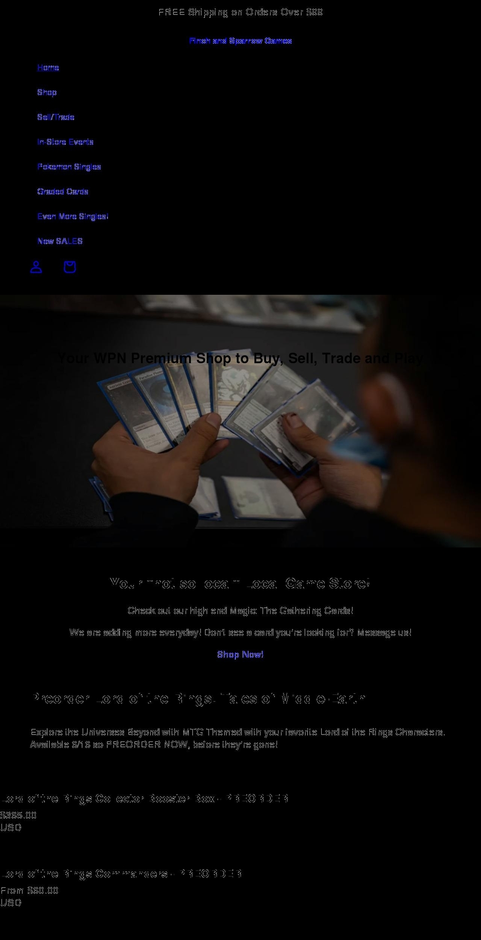 finchandsparrowgames.com shopify website screenshot