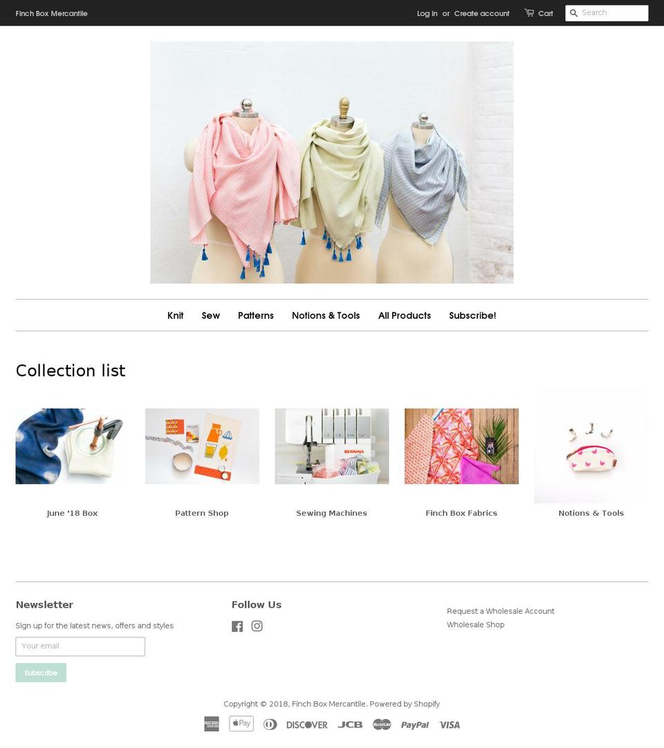 finchboxmercantile.com — Shopify storefront screenshot
