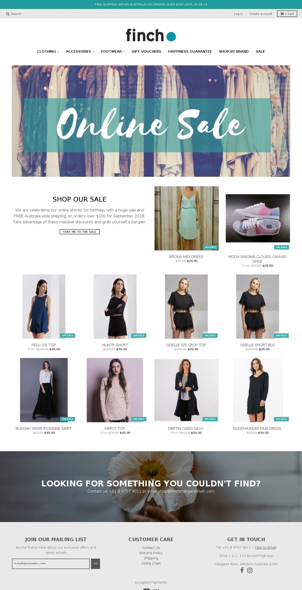 finchmargaretriver.com — Shopify storefront screenshot