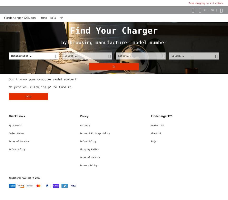 findcharger123.com shopify website screenshot