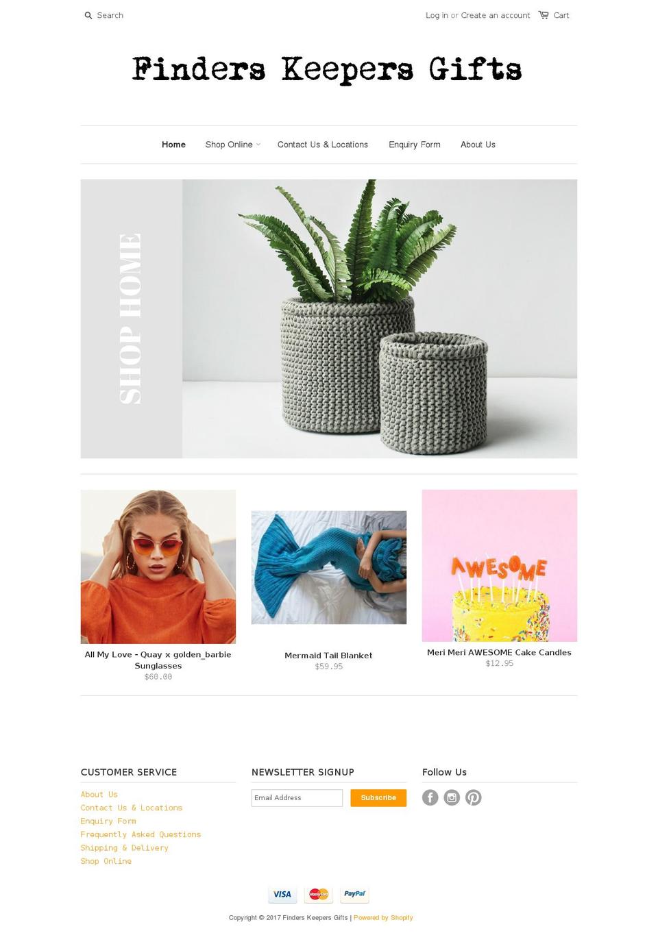 finderskeepersgifts.com shopify website screenshot