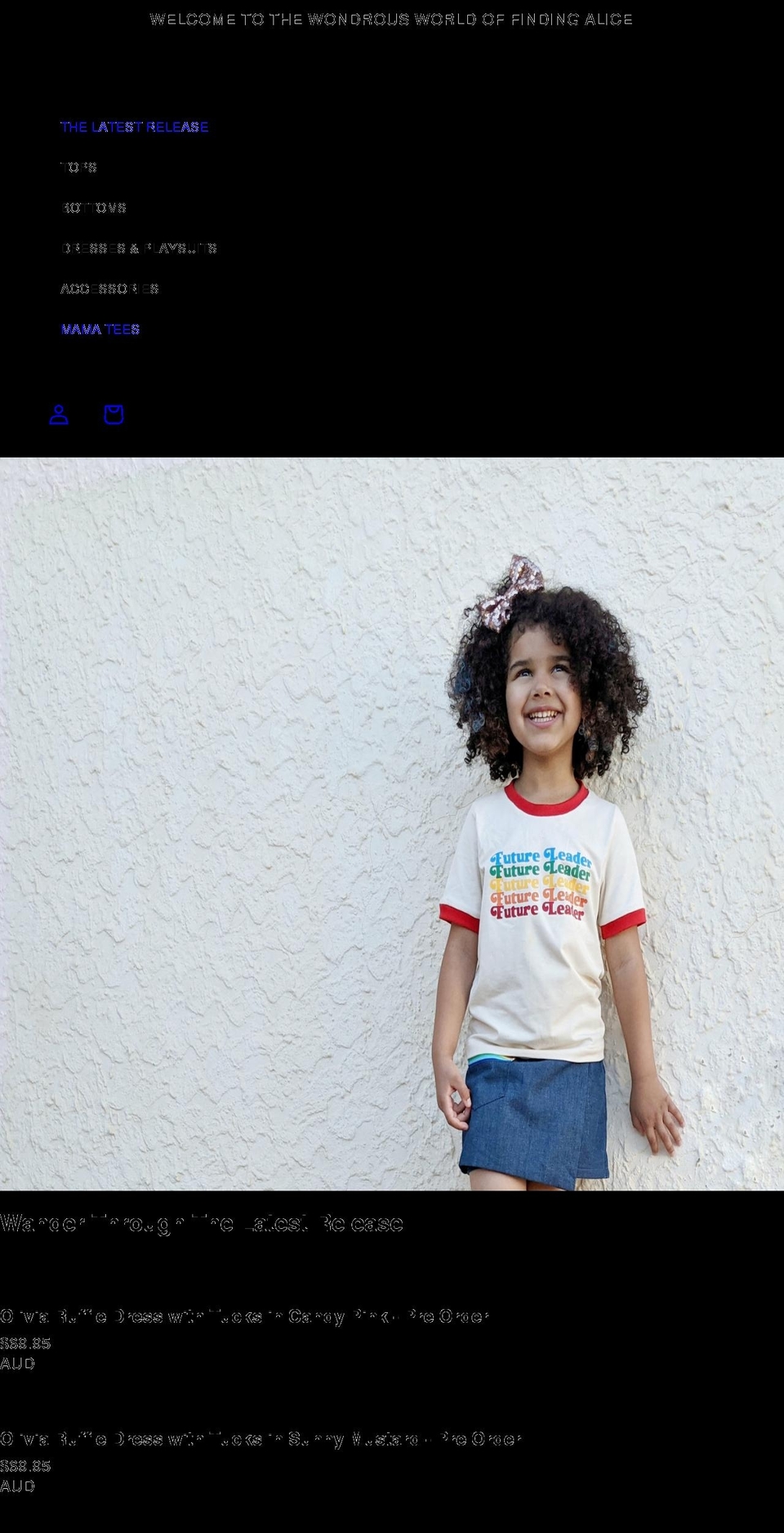 findingalice.com.au shopify website screenshot
