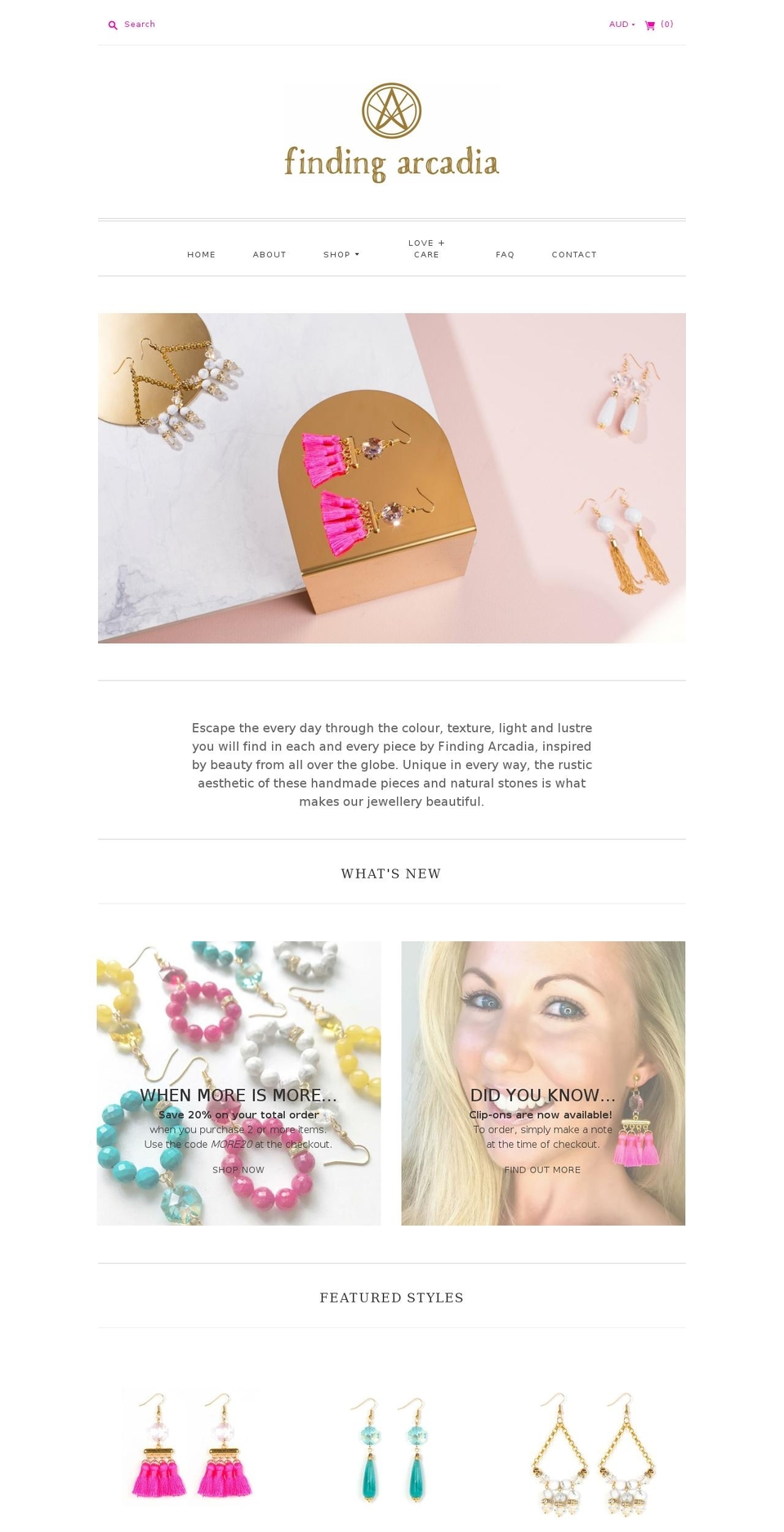 findingarcadia.com.au shopify website screenshot